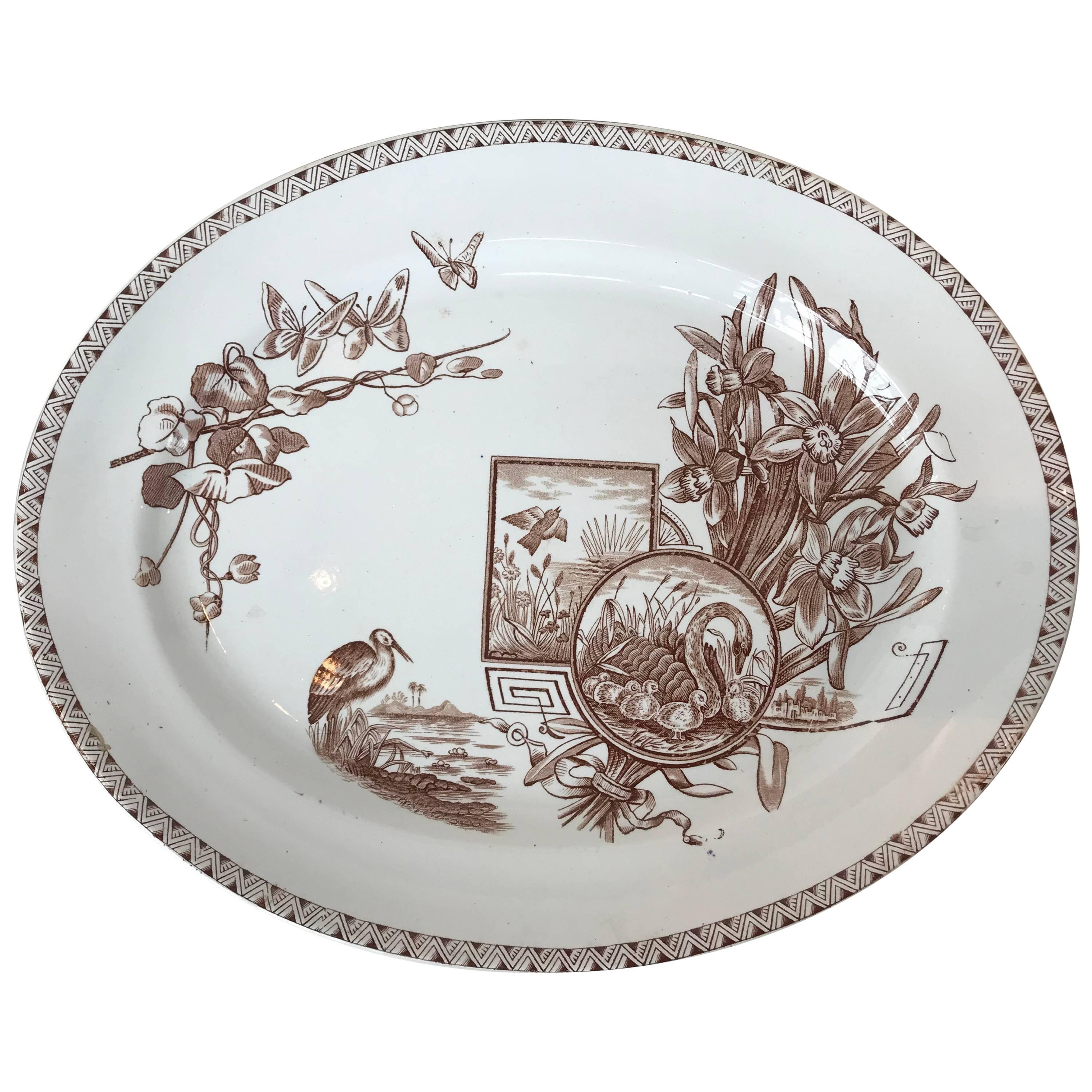 19th Century E. & C. Challinor Brown & White Platter For Sale