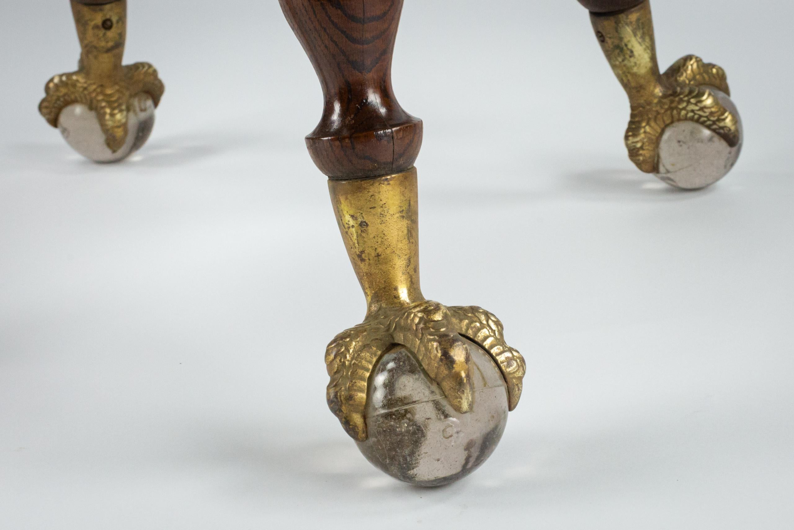Bronze 19th Century Eagle Claw and Glass Ball Quarter Sawn Oak Centre Table