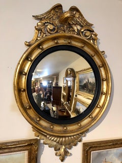 19th Century Eagle Crest Giltwood Bullseye Mirror