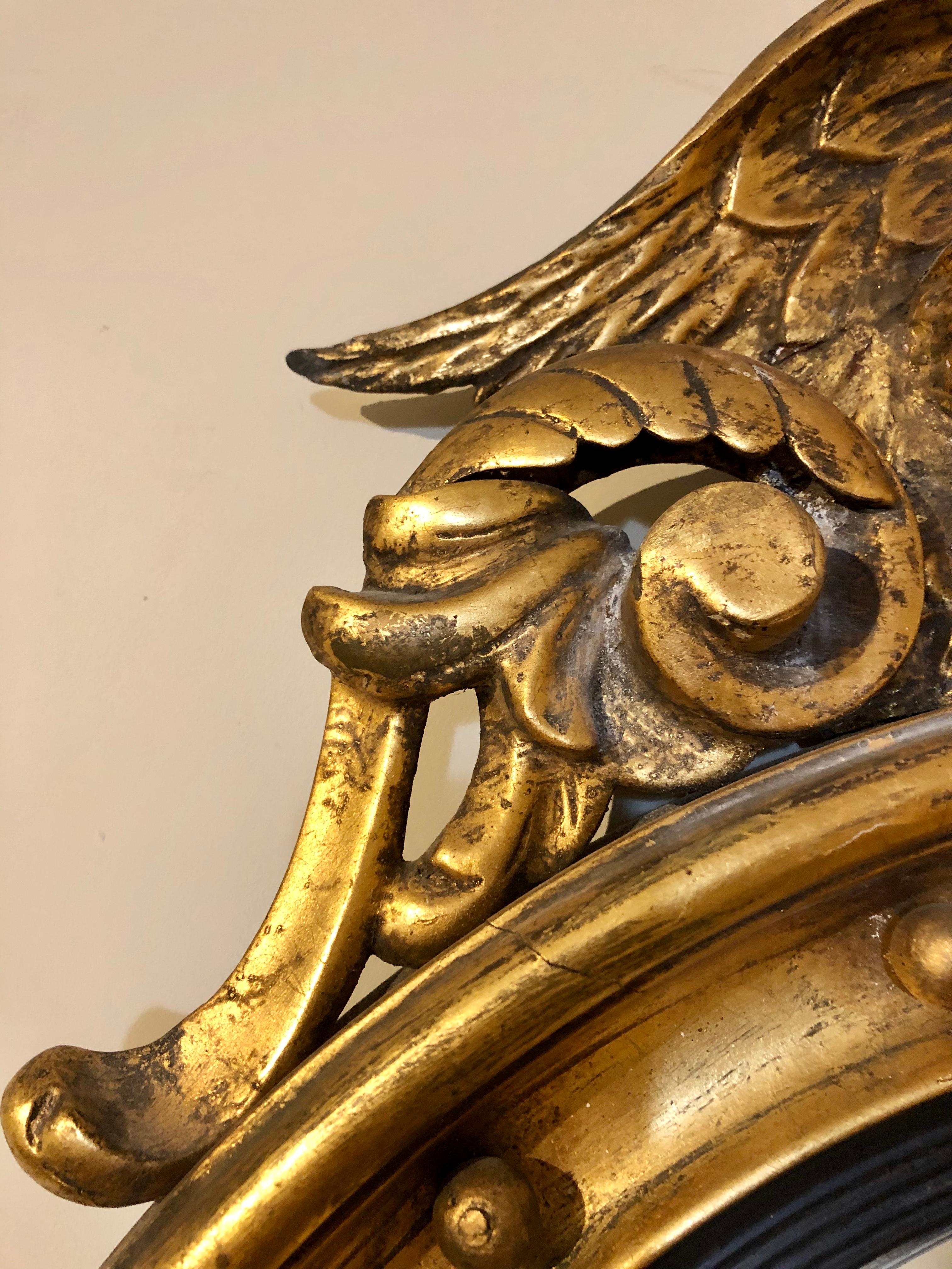 Regency 19th Century Eagle Crest Giltwood Bullseye Mirror