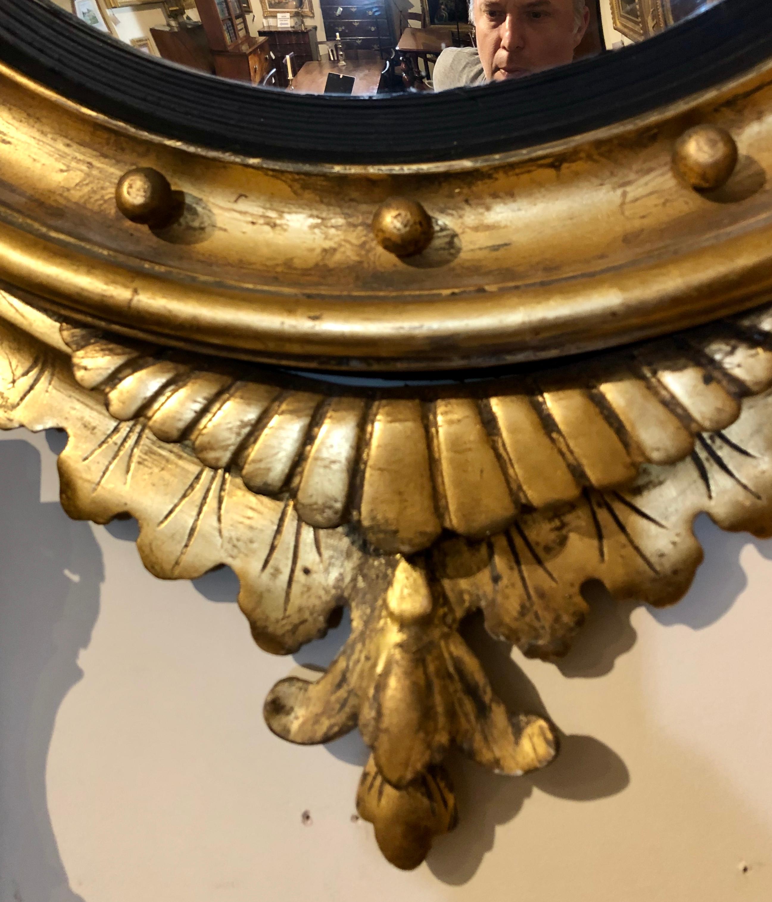 English 19th Century Eagle Crest Giltwood Bullseye Mirror
