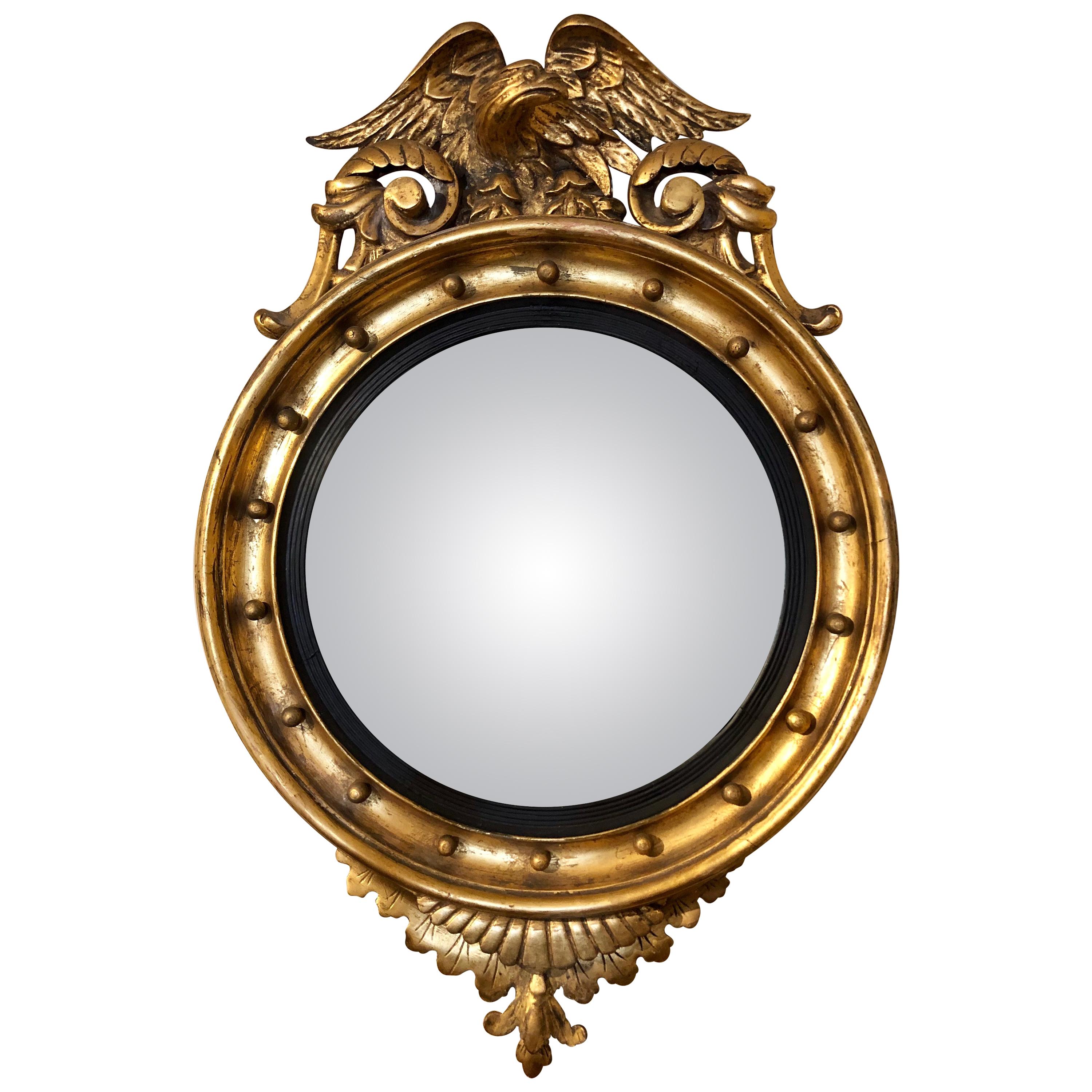 19th Century Eagle Crest Giltwood Bullseye Mirror