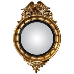19th Century Eagle Crest Giltwood Bullseye Mirror