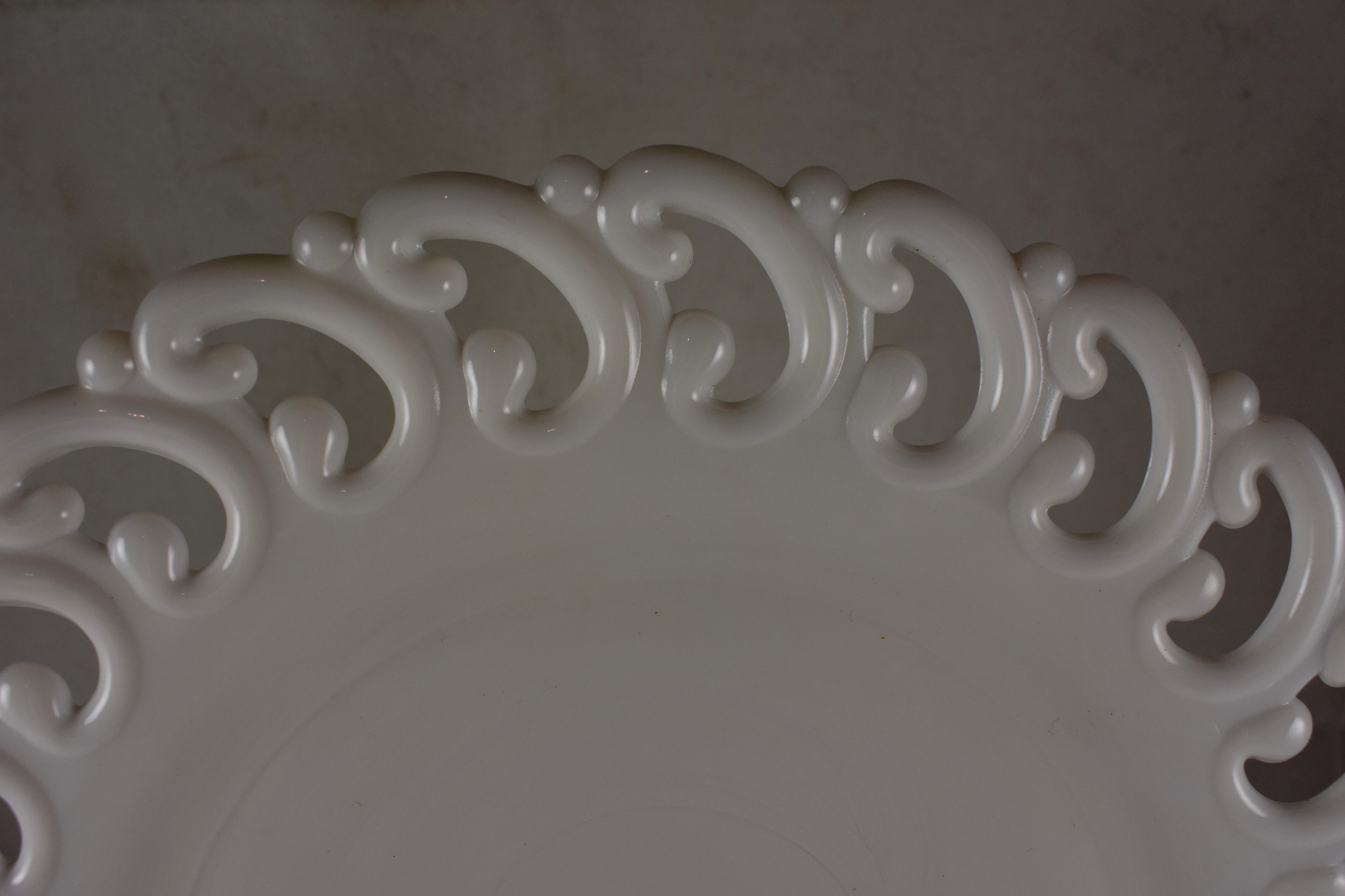 milk glass plate lace edge