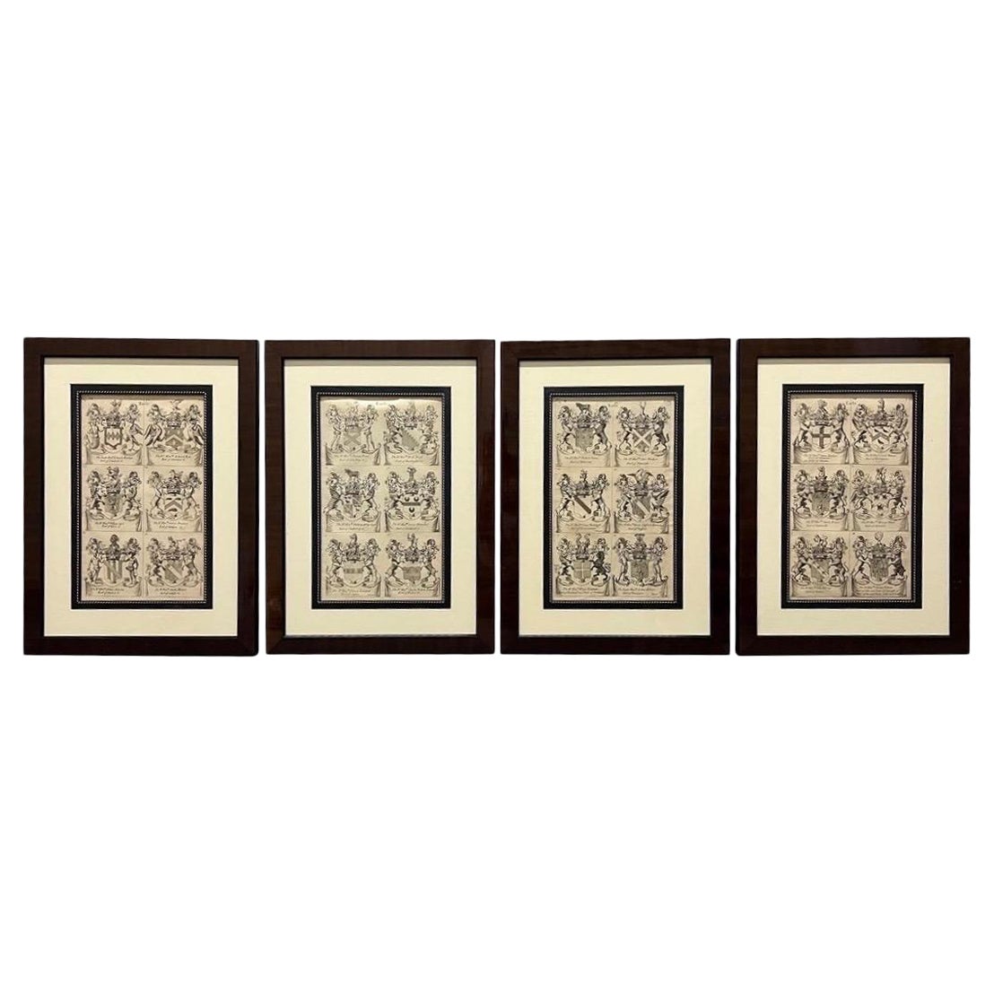 Boucles d'oreilles du XIXe siècle, gravures armoriées continentales, encadrées, lot de 4