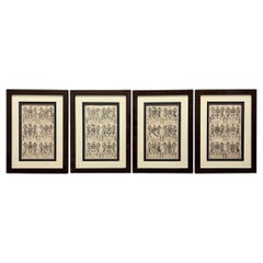 Boucles d'oreilles du XIXe siècle, gravures armoriées continentales, encadrées, lot de 4