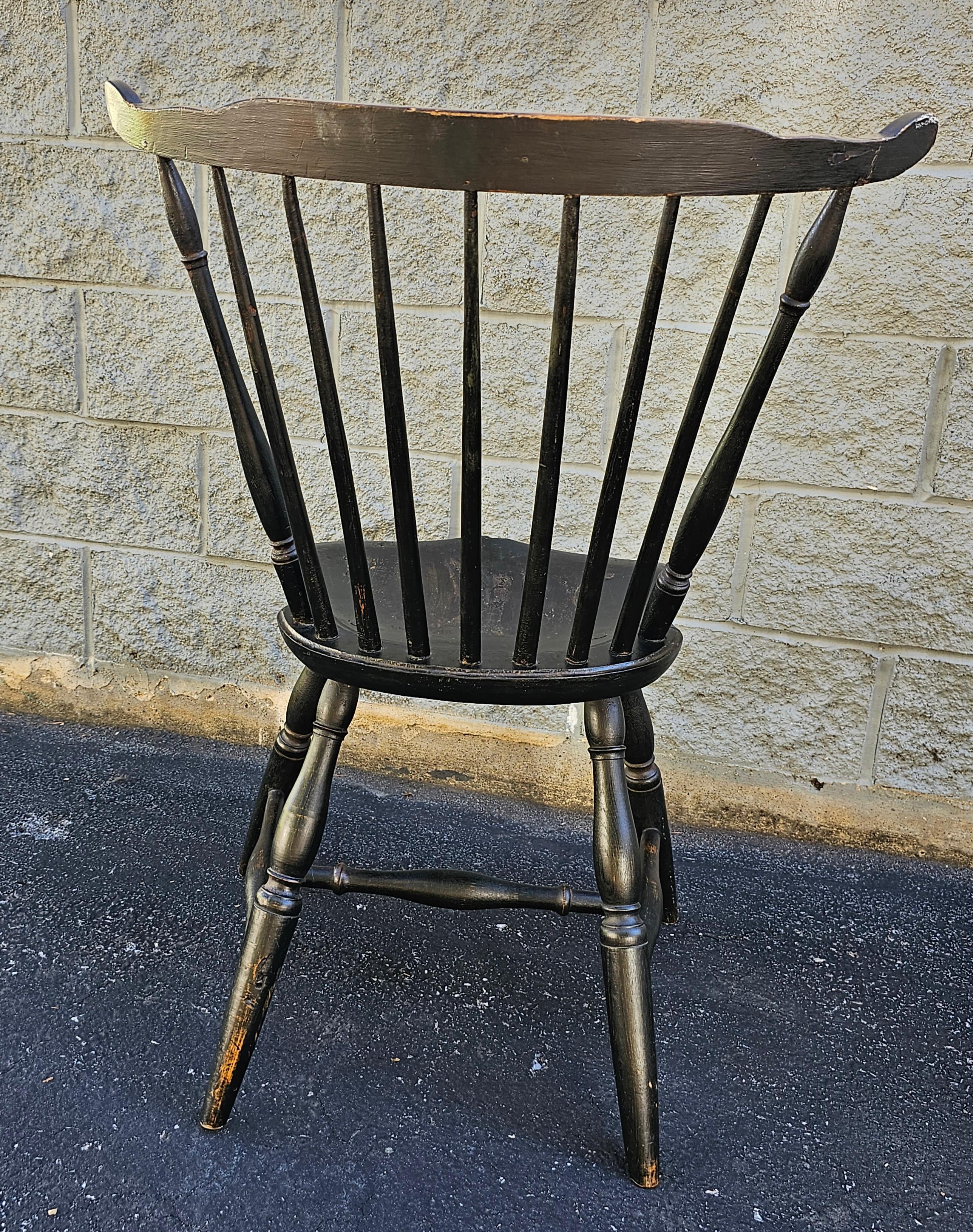 19th Century Early American Ebonized  Saddle Seat and Spindle Back Chair For Sale 4