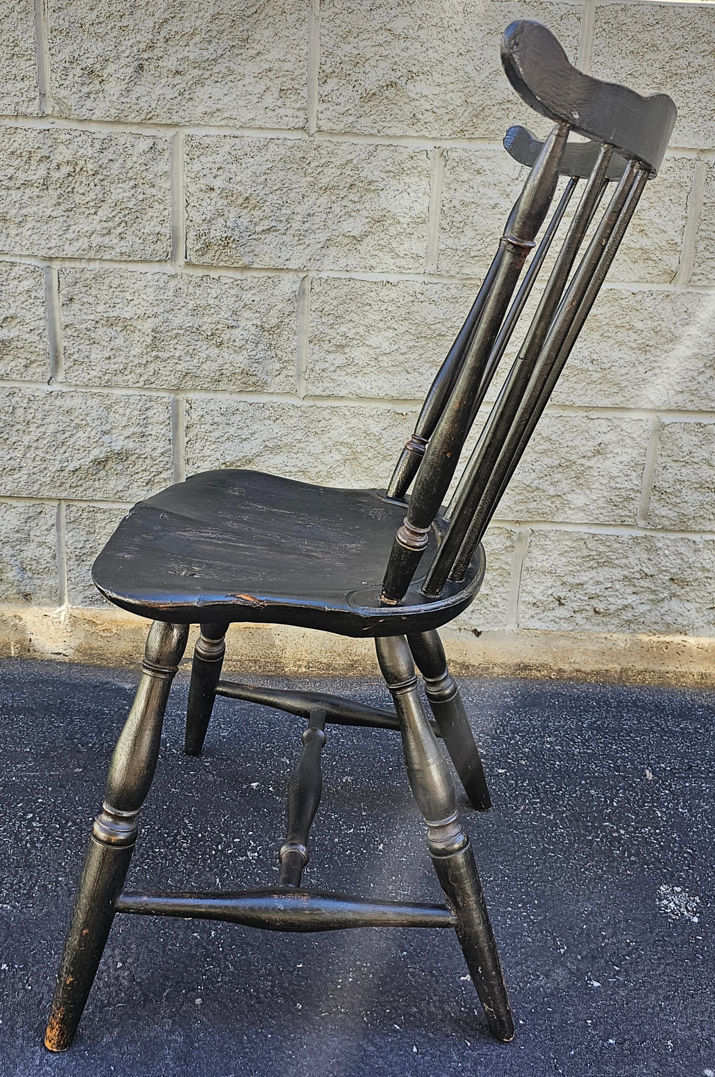 19th Century Early American Ebonized  Saddle Seat and Spindle Back Chair In Good Condition For Sale In Germantown, MD