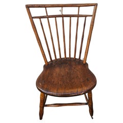 19th Century Early American Elm Windsor Plank Chair