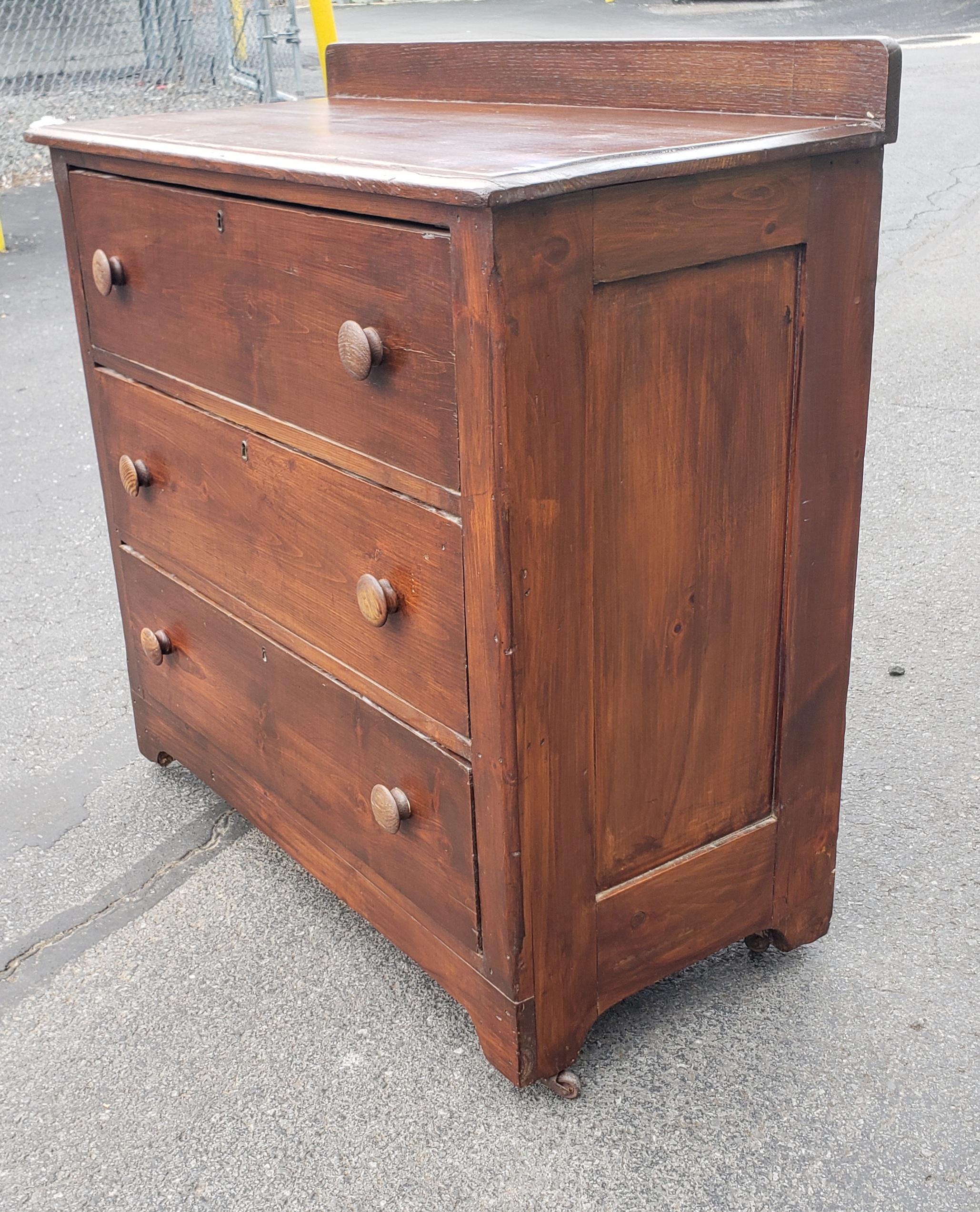 19th Century Early American Red Pine Chest of Drawers on Wheels For Sale 2