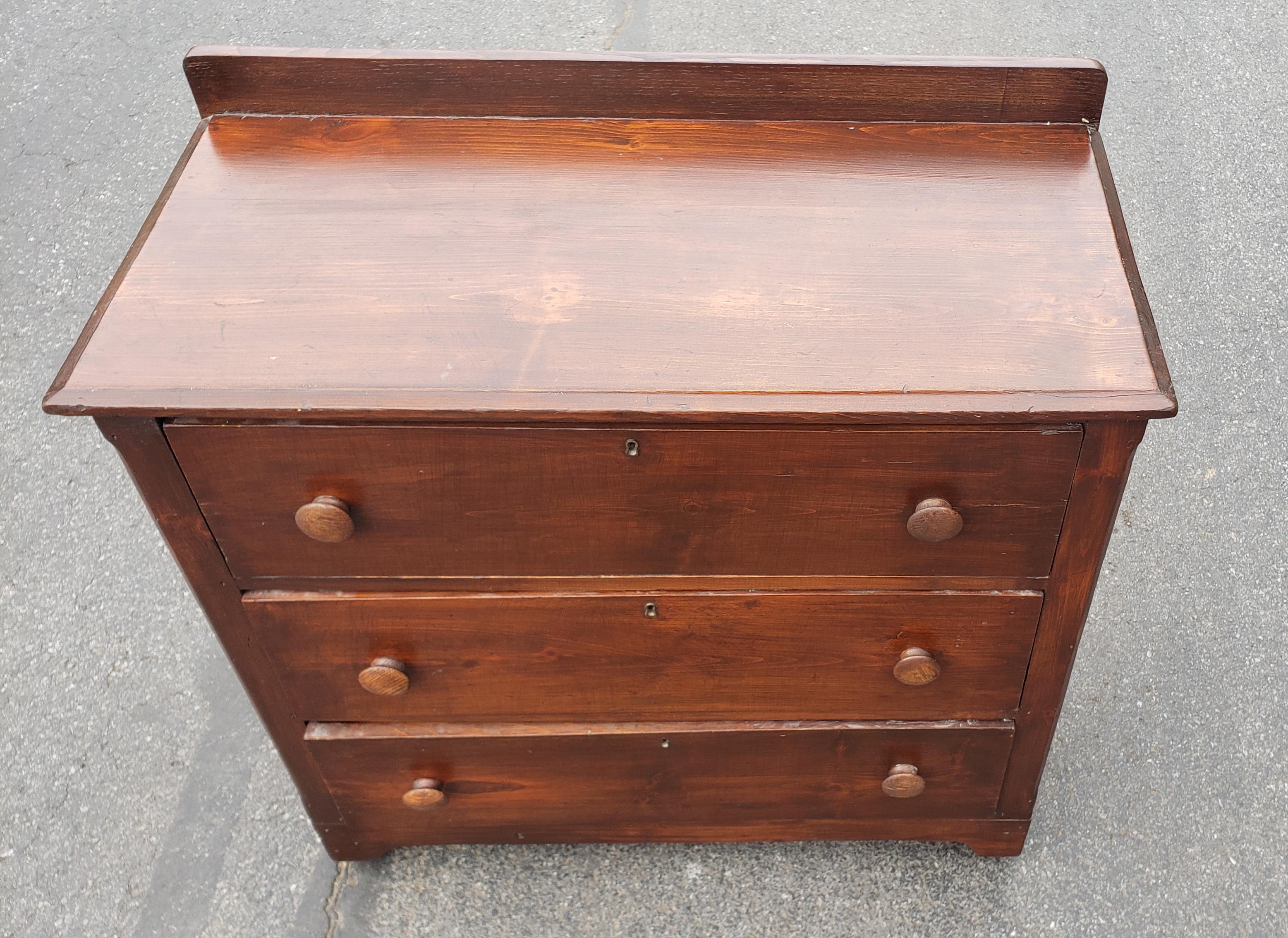 19th Century Early American Red Pine Chest of Drawers on Wheels For Sale 3