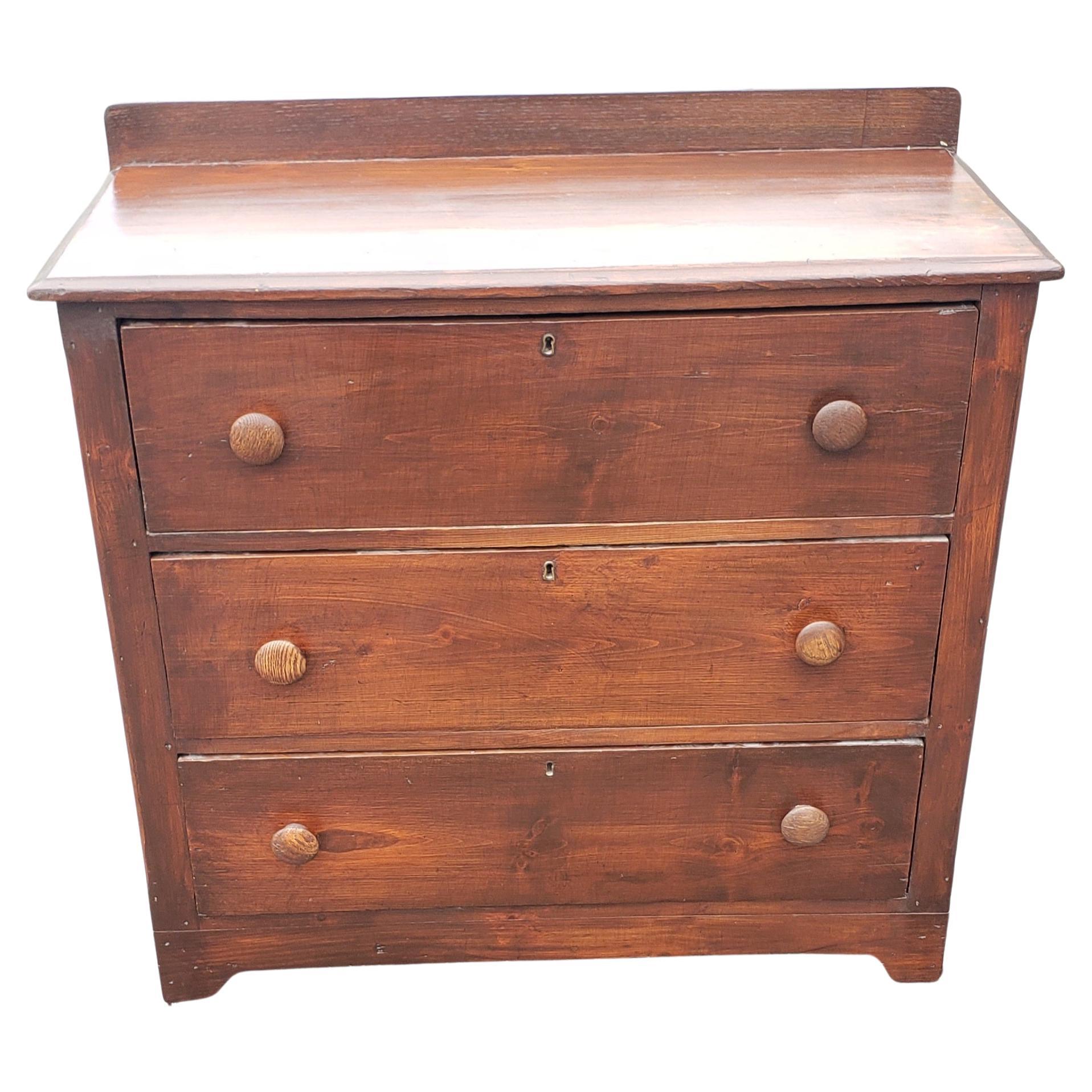 19th Century Early American Red Pine Chest of Drawers on Wheels For Sale