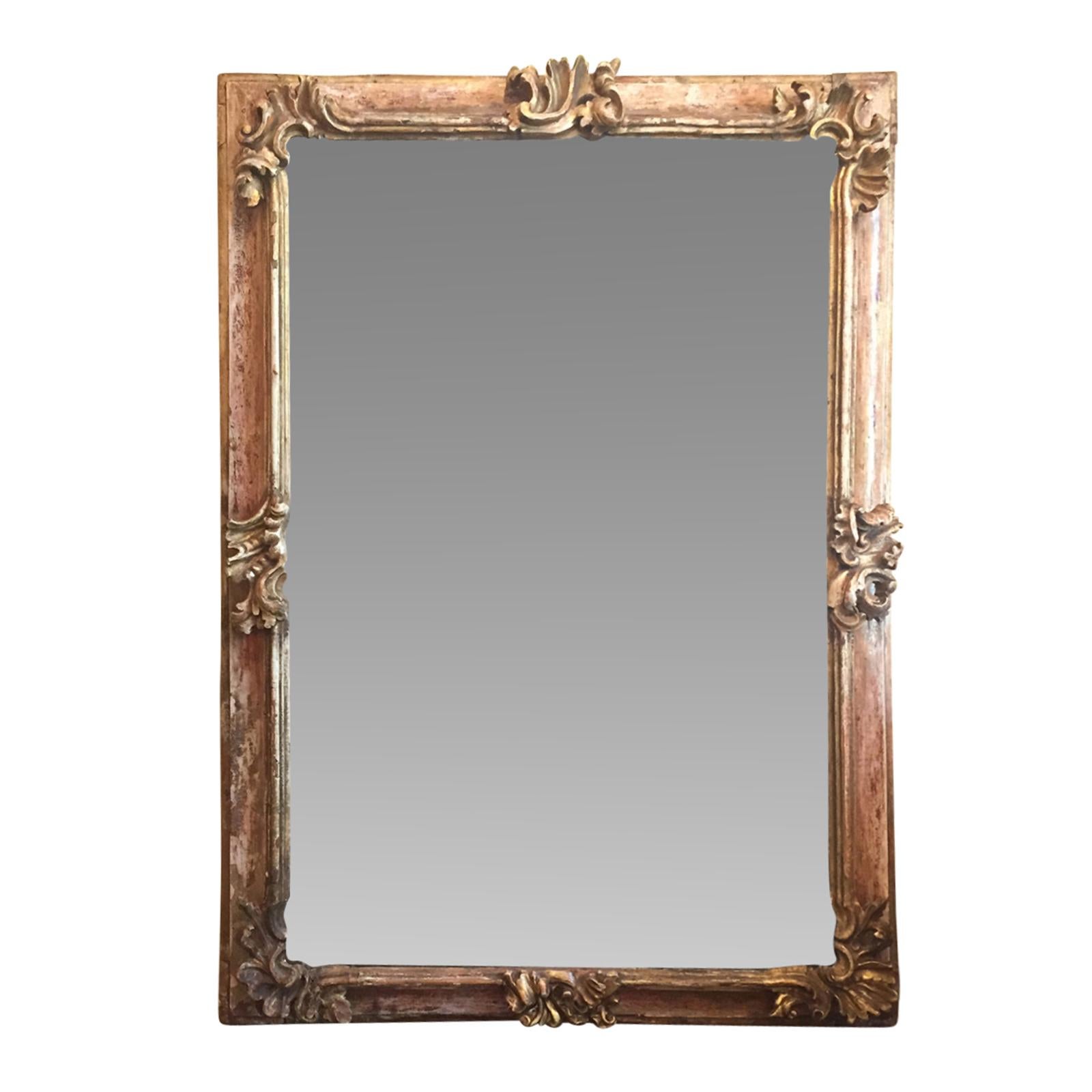 19th century Early Italian Baroque Framed Mirror, with beautiful old finish.