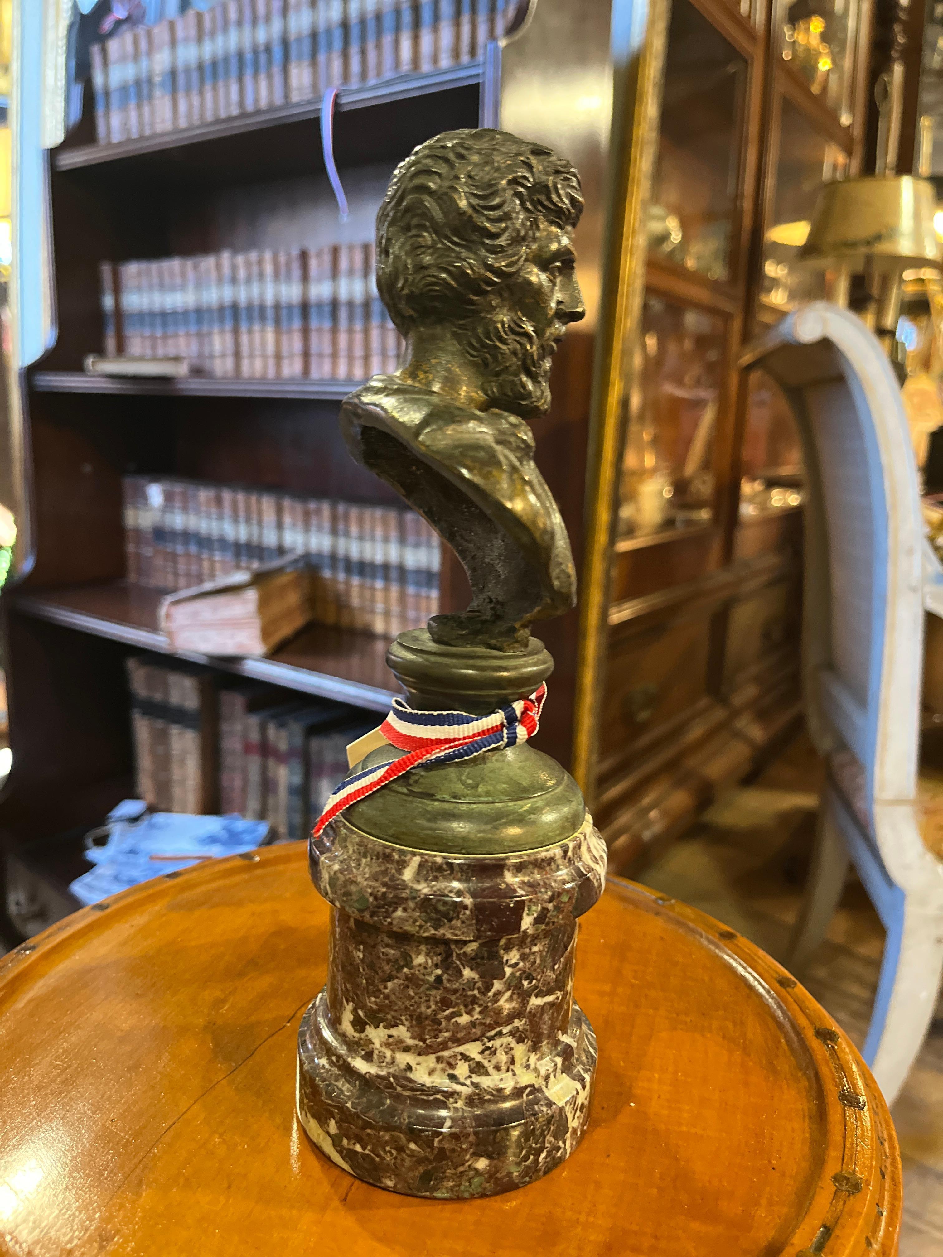 19th Century (early) Italian Grand Tour Bronze Bust Marble Stand Marcus Aurelius
Unique piece purchased in France. 
See detailed photos. 