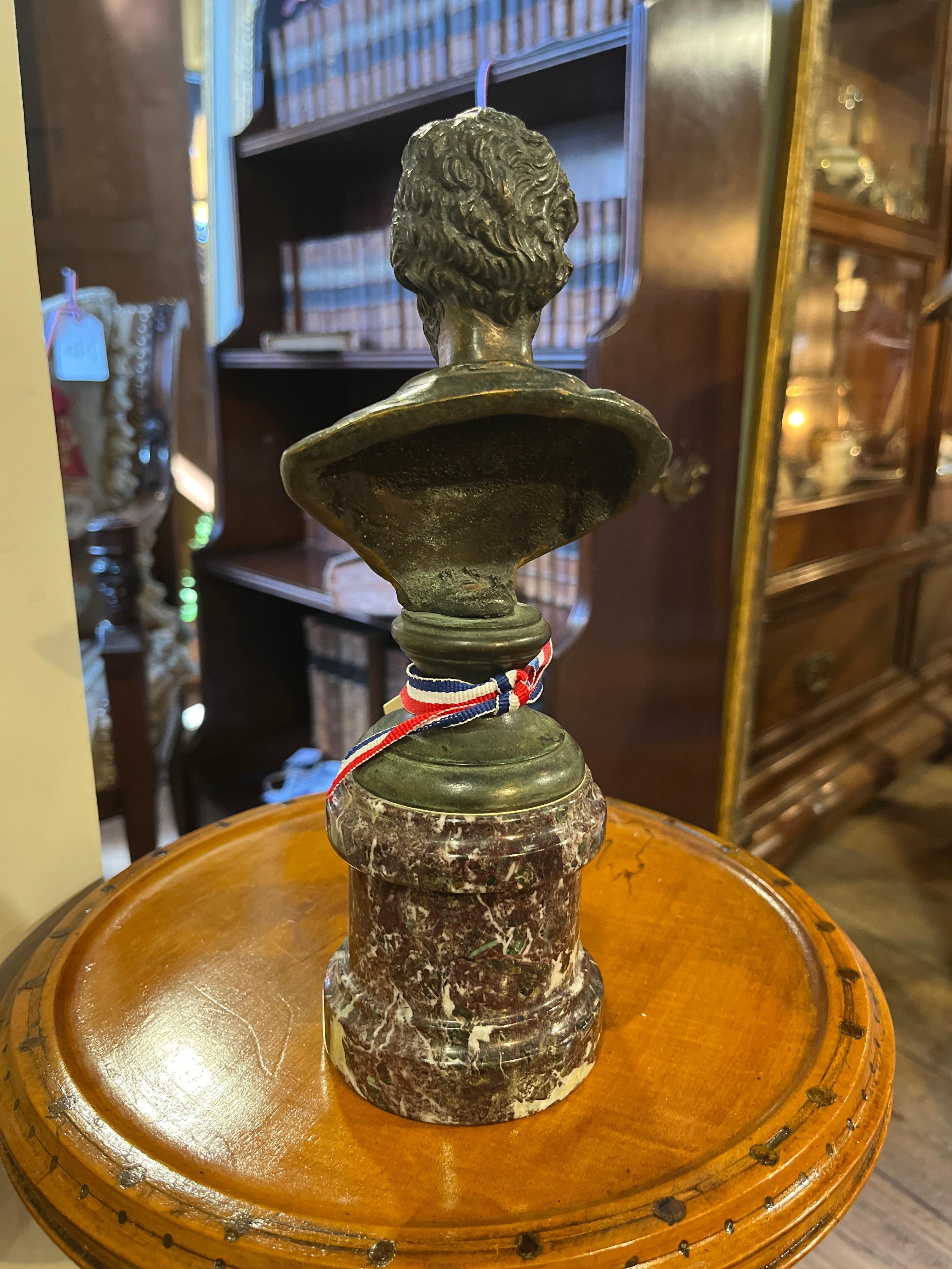 French 19th Century (early) Italian Grand Tour Bronze Bust Marble Stand Marcus Aurelius