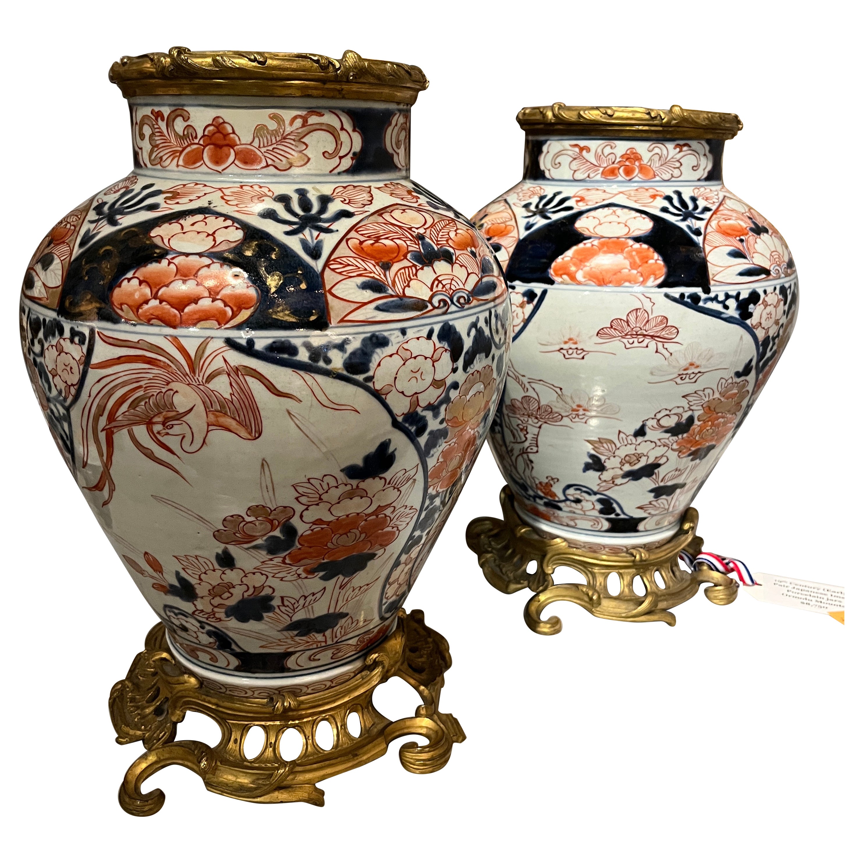 19th Century (early) Pair Japanese Imari Porcelain Jars Ormolu Mounts For Sale