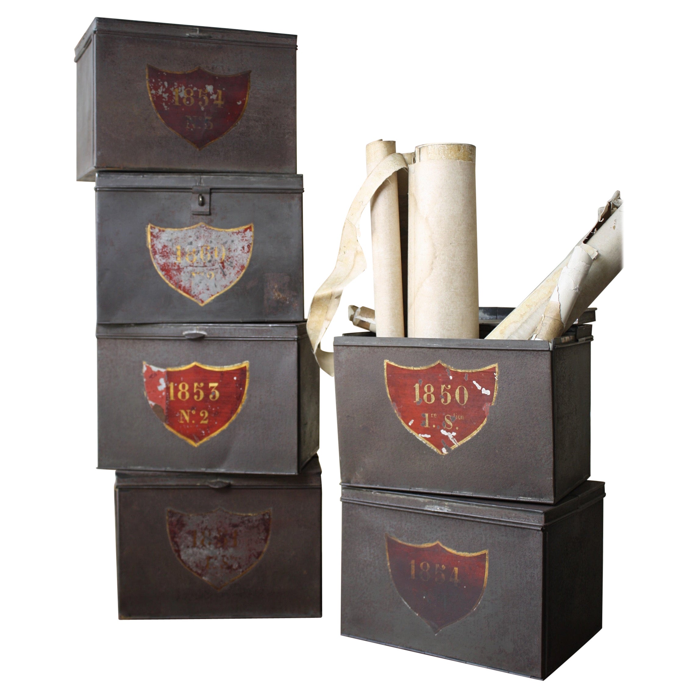 19th Century Early Victorian Deed Document Solictor Stackable Steel Boxes