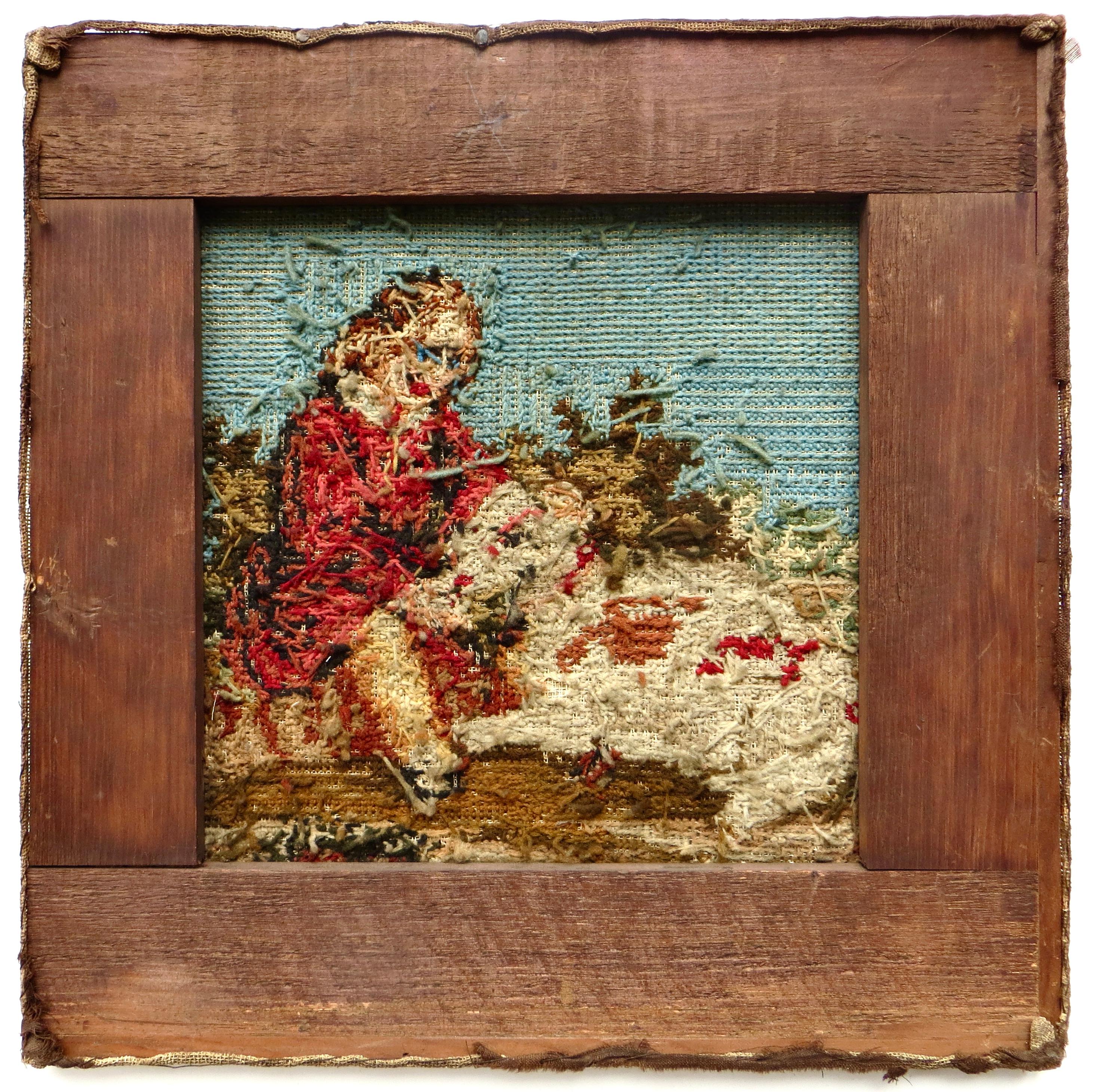 Tapisserie à l'aiguille 19ème siècle Début de l'époque victorienne Encadré Point d'aiguille  