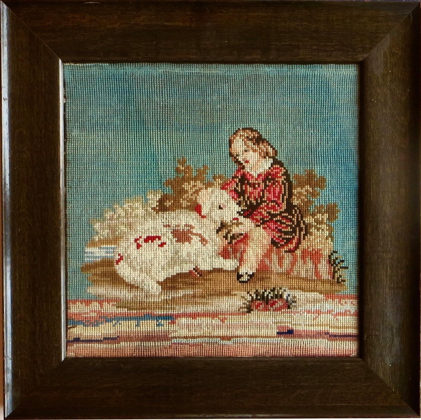 Tapisserie 19ème siècle Début de l'époque victorienne Encadré Point d'aiguille  