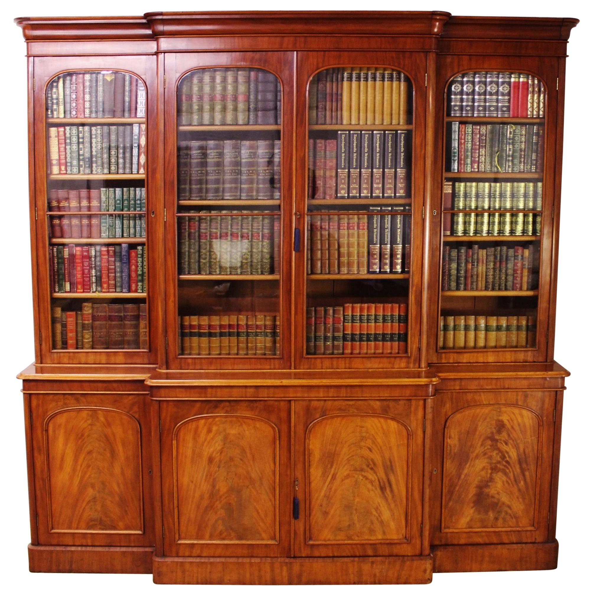 19th Century Early Victorian Mahogany Large Breakfront Library Bookcase