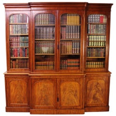 19th Century Early Victorian Mahogany Large Breakfront Library Bookcase