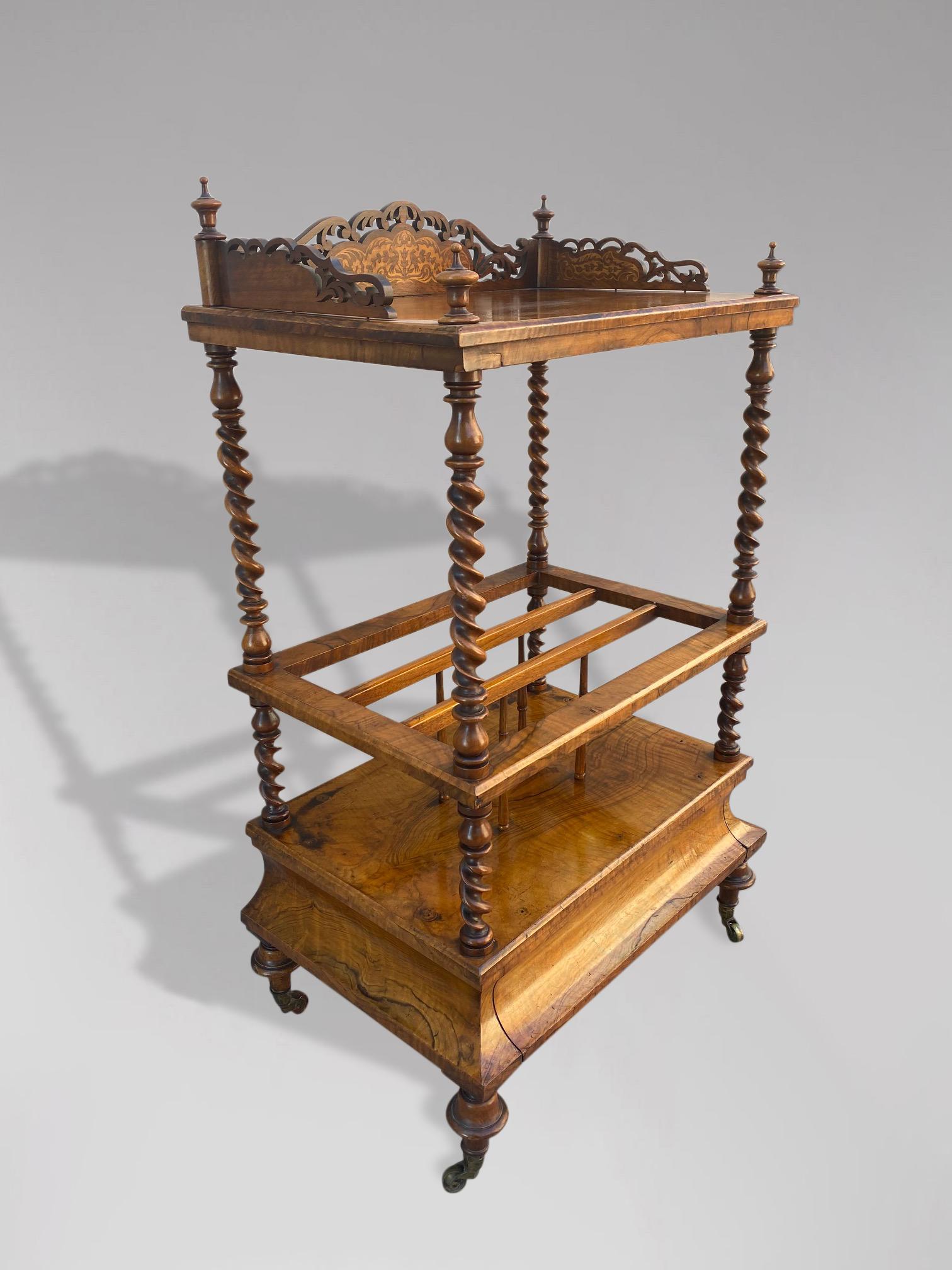 Hand-Crafted 19th Century Early Victorian Period Walnut Canterbury Whatnot Music Stand For Sale