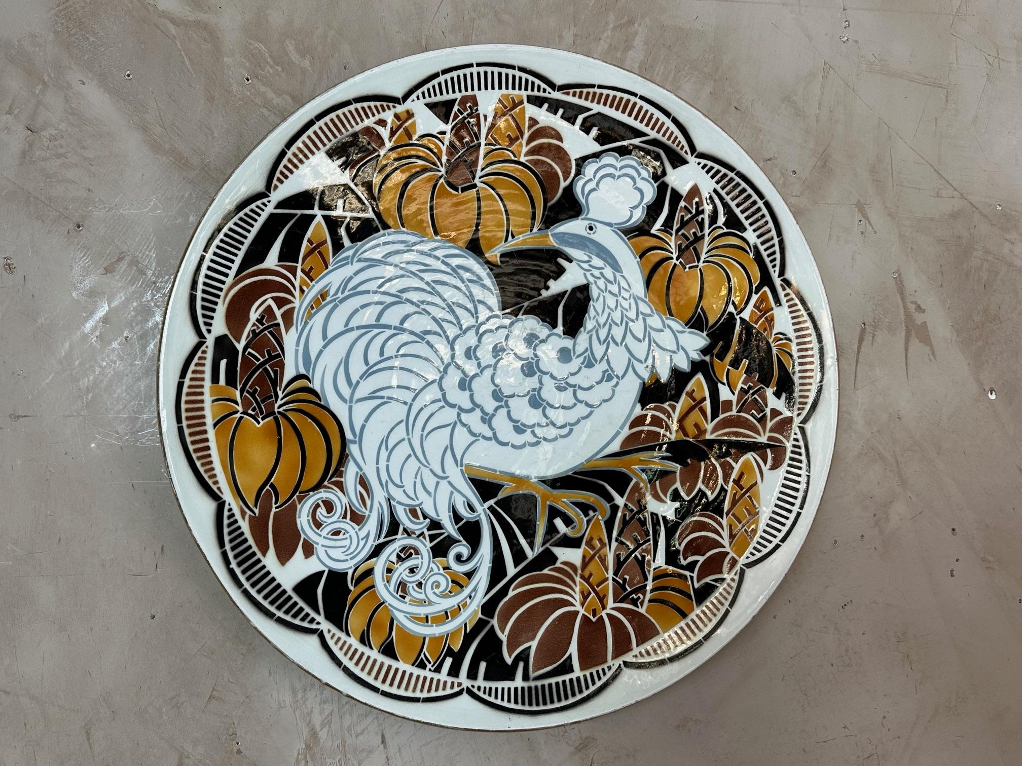 Grande assiette en faïence de Luneville du 19e siècle signée par Géo Condé Bon état - En vente à LEGNY, FR