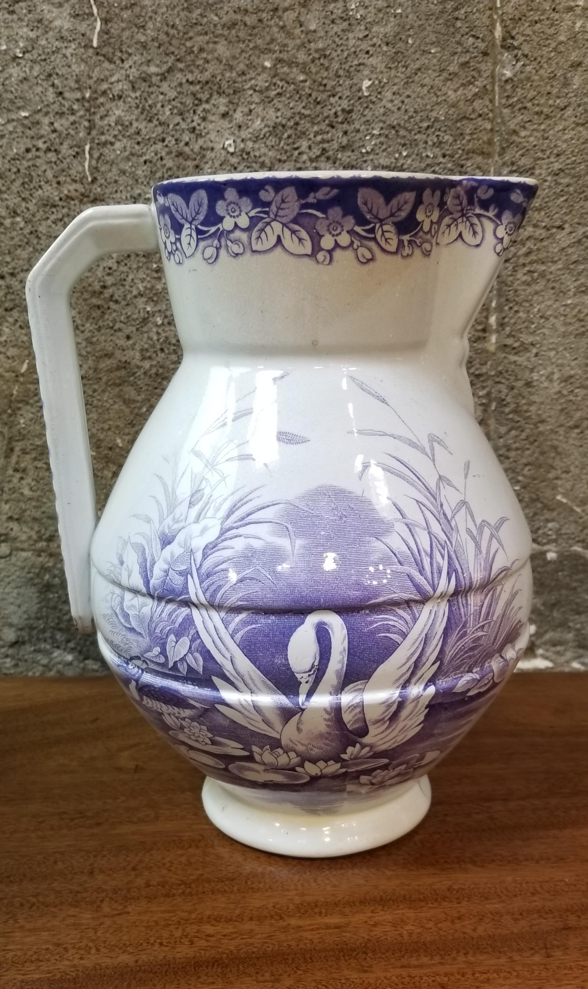 Victorian 19th Century Earthenware Pitcher with Swan For Sale