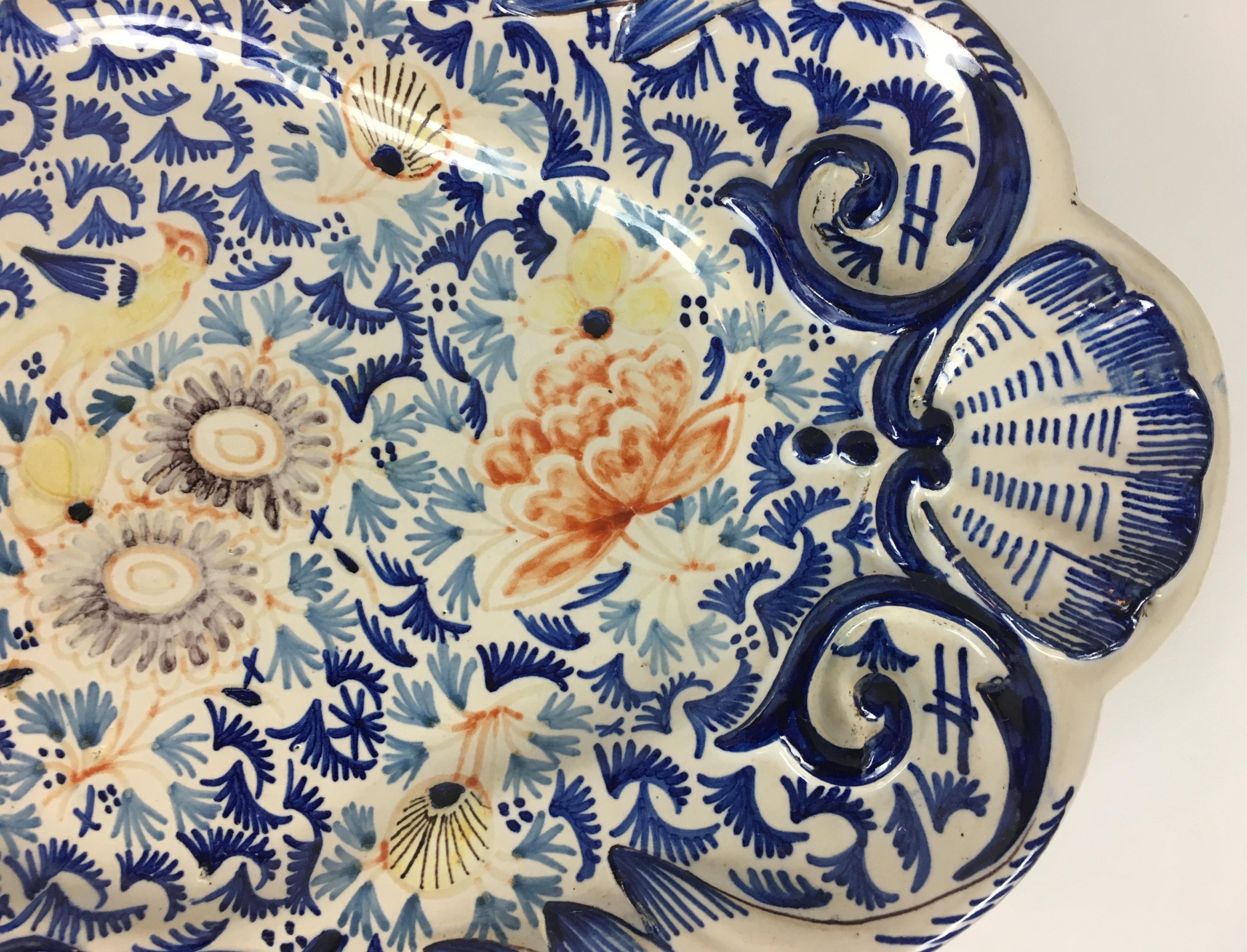Hand-Painted 19th Century Earthenware Platter from Roeun France
