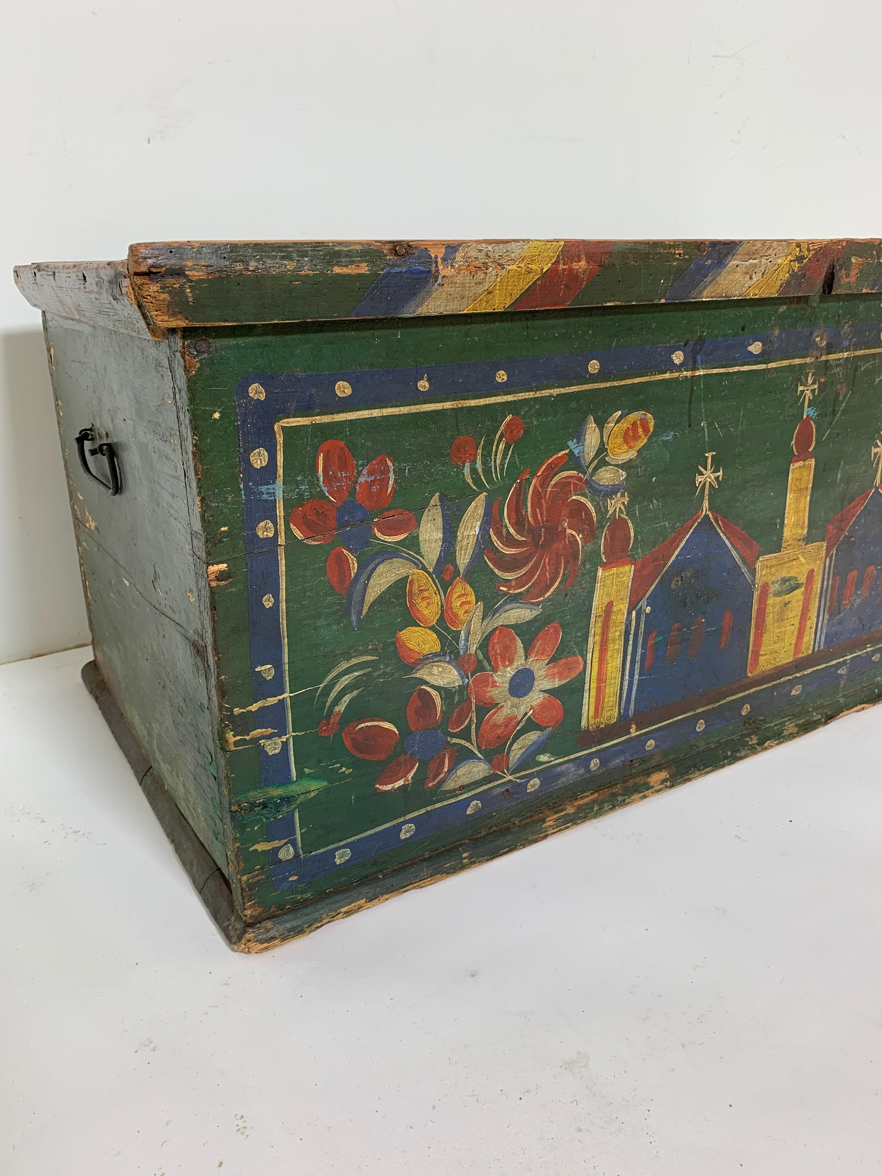 Ukrainian 19th Century Eastern European Antique Folk Art Painted Chest