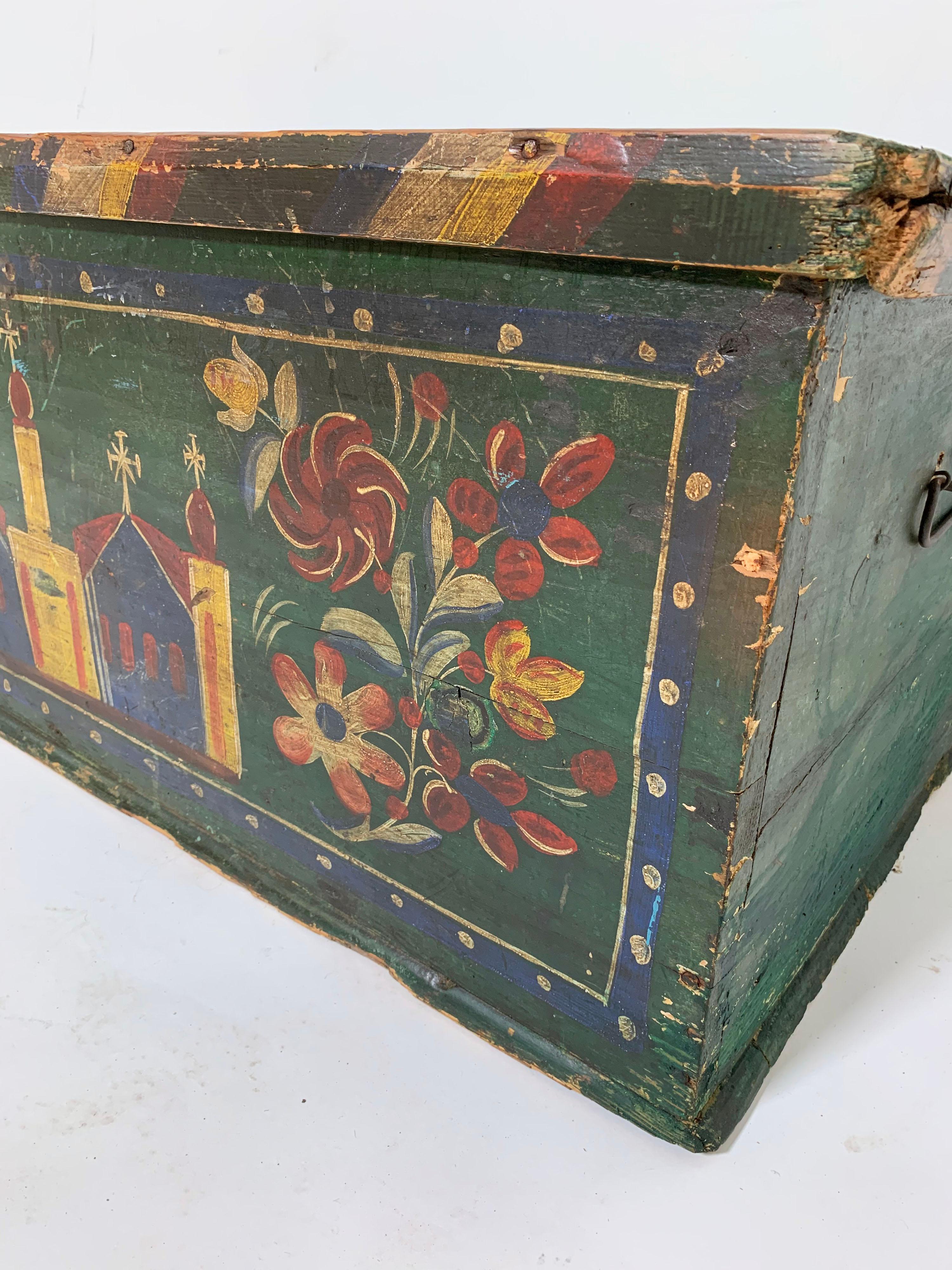 19th Century Eastern European Antique Folk Art Painted Chest In Good Condition In Peabody, MA