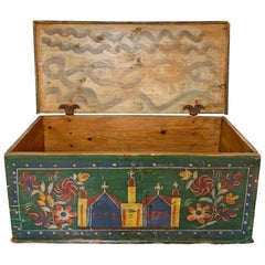 19th Century Eastern European Antique Folk Art Painted Chest