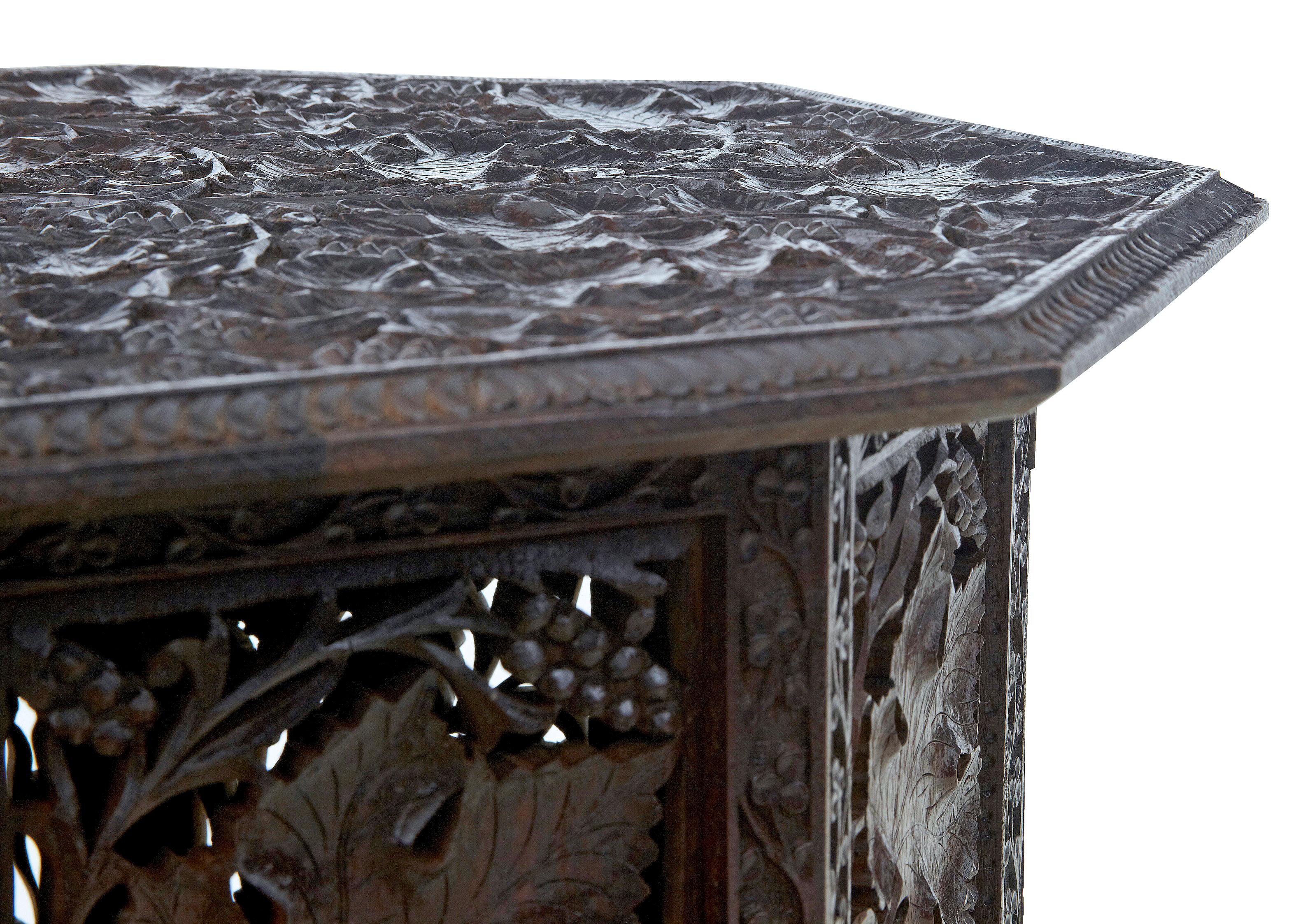 Anglo-Indian 19th Century Eastern Hardwood Carved Octagonal Side Table