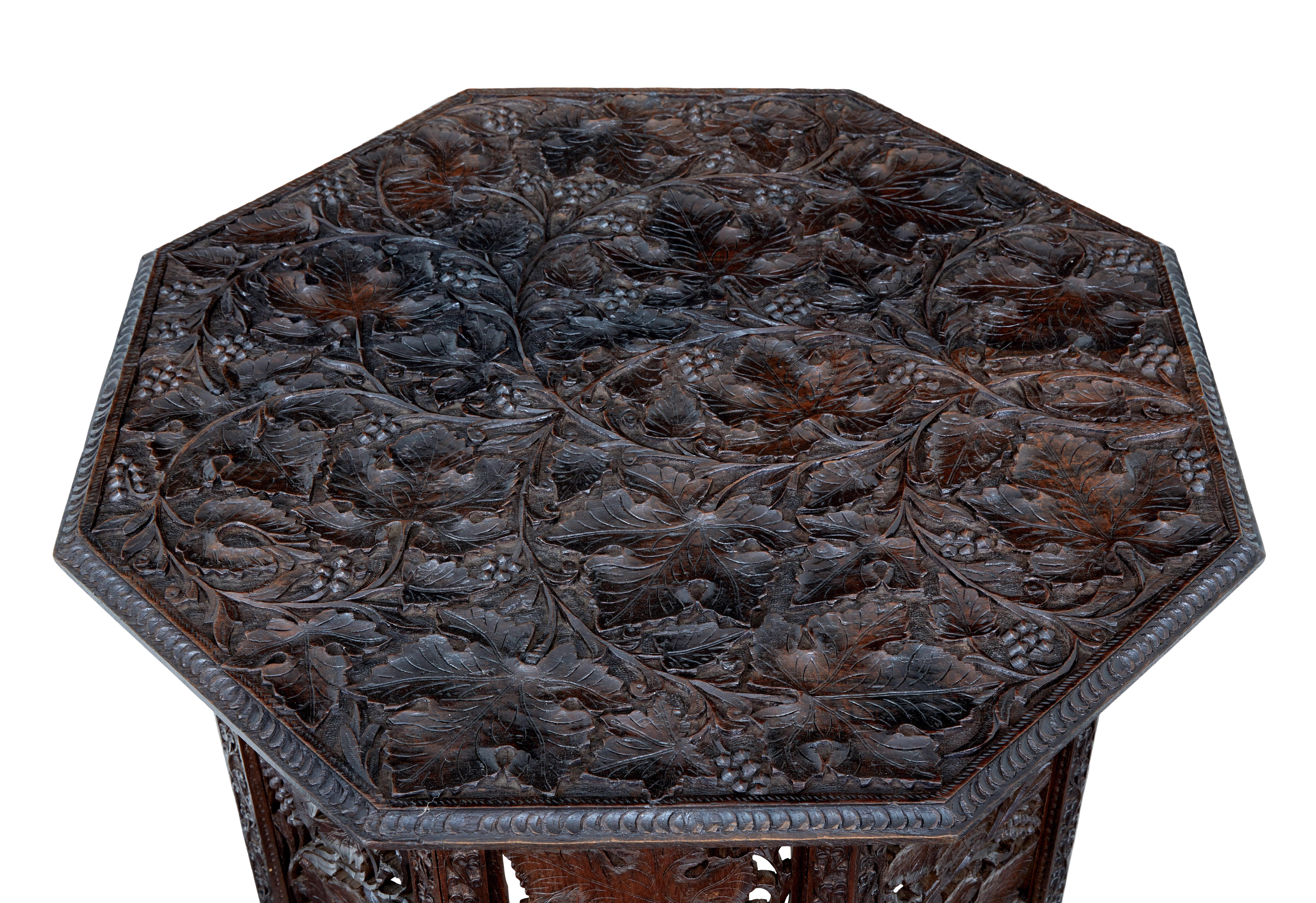 Hand-Carved 19th Century Eastern Hardwood Carved Octagonal Side Table