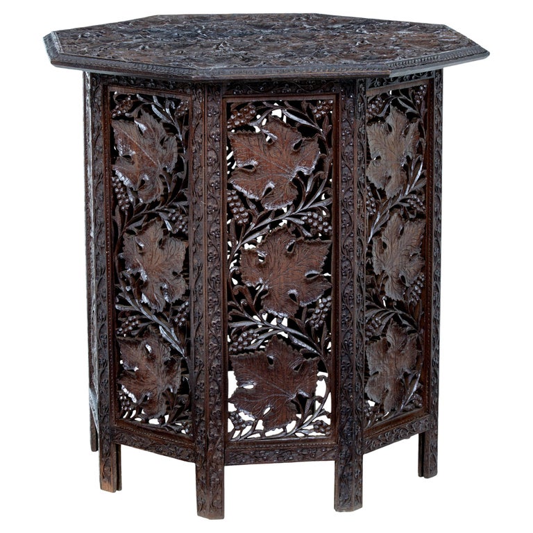 19th Century Eastern Hardwood Carved Octagonal Side Table For Sale at