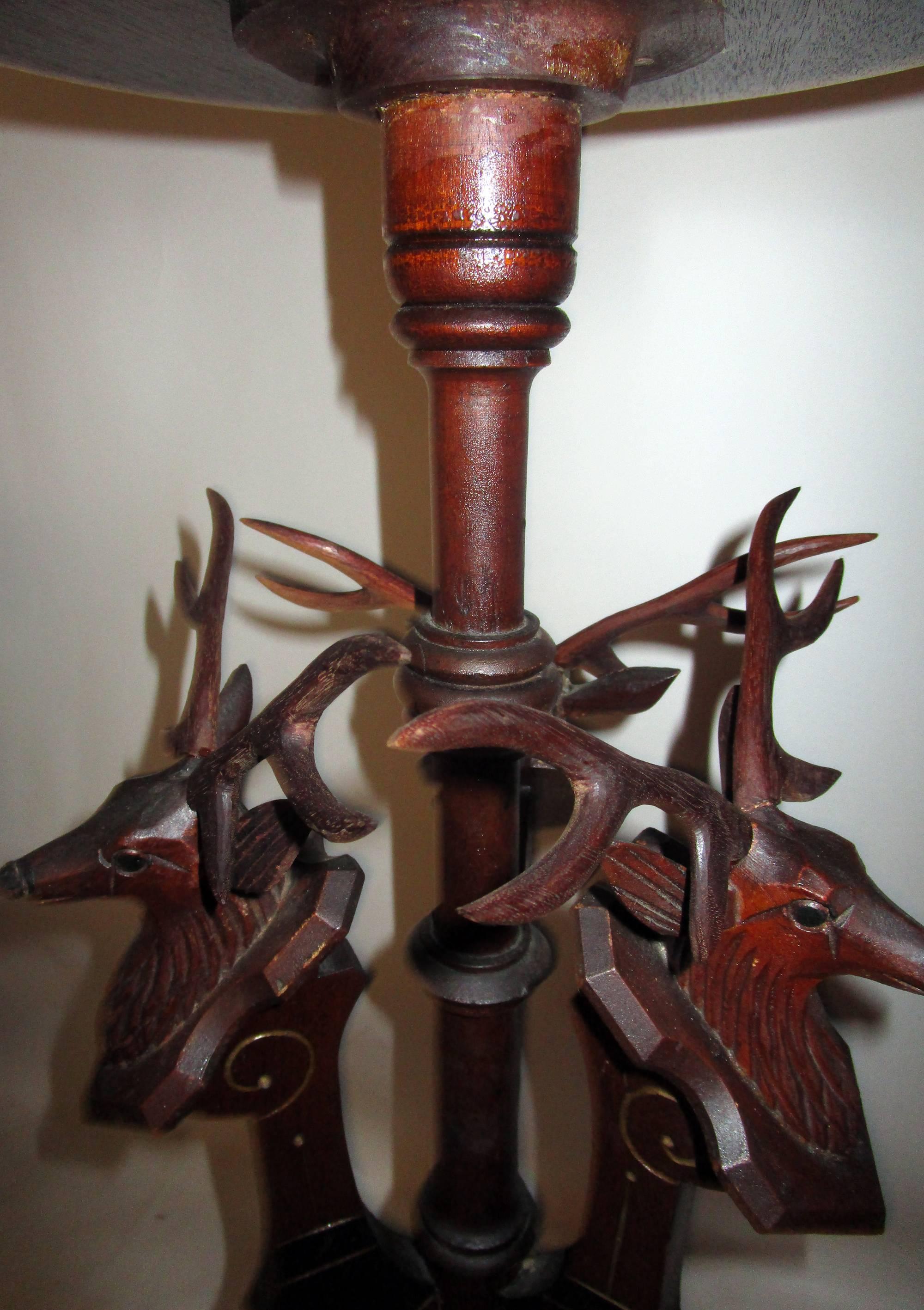 American 19th century Eastlake Mahogany Stand with Adirondack Style Stag Heads