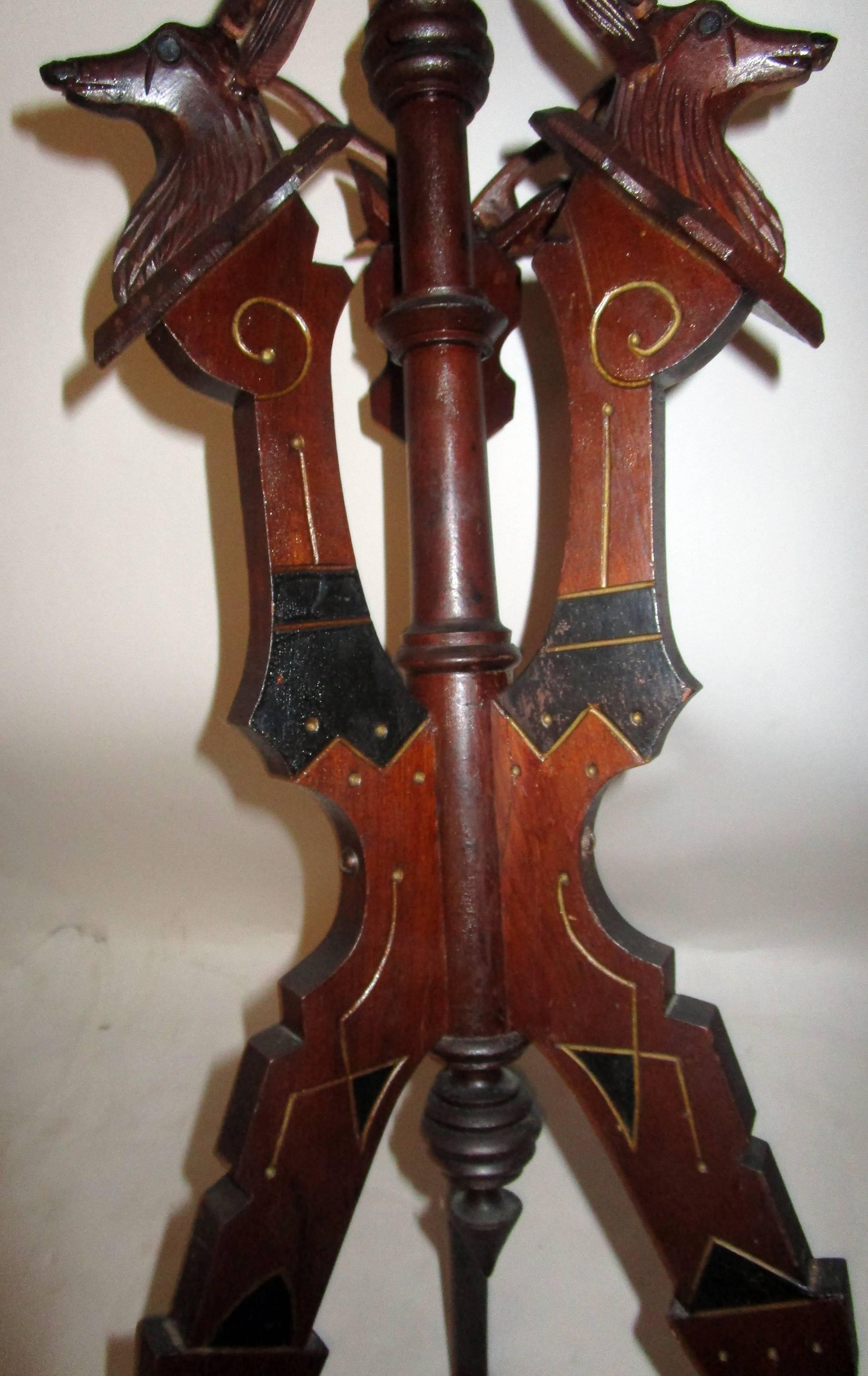 Carved 19th century Eastlake Mahogany Stand with Adirondack Style Stag Heads