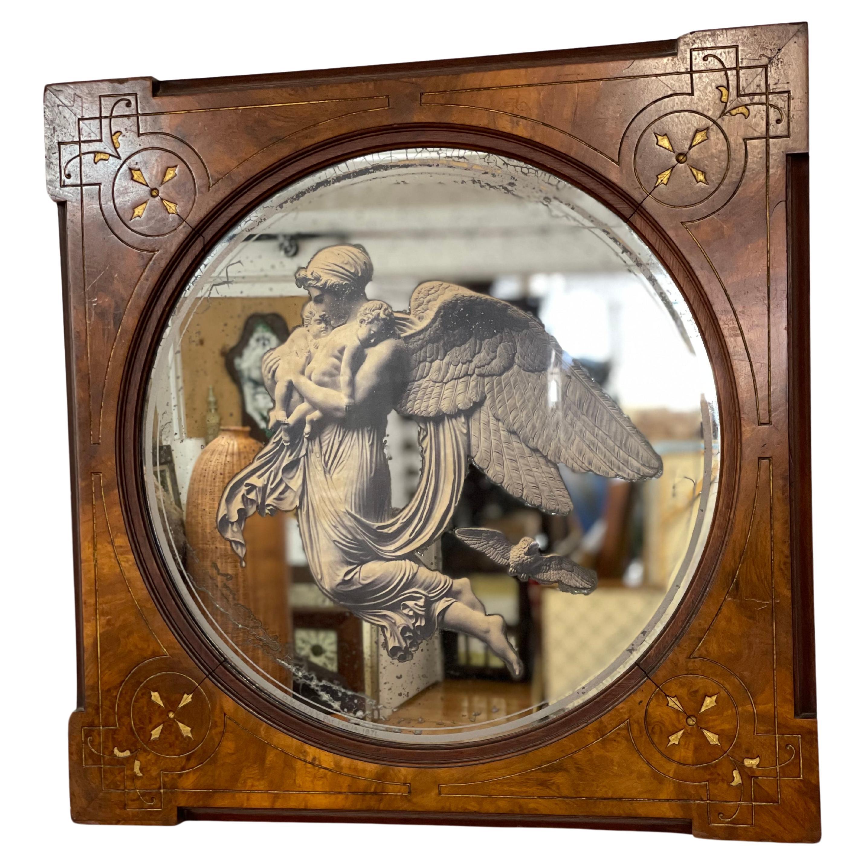 19th century Eastlake mirror with reverse painting of angel For Sale