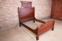 19th Century Eastlake Victorian Burled Walnut Full Size Bed