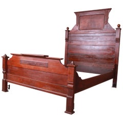 Antique 19th Century Eastlake Victorian Burled Walnut Full Size Bed