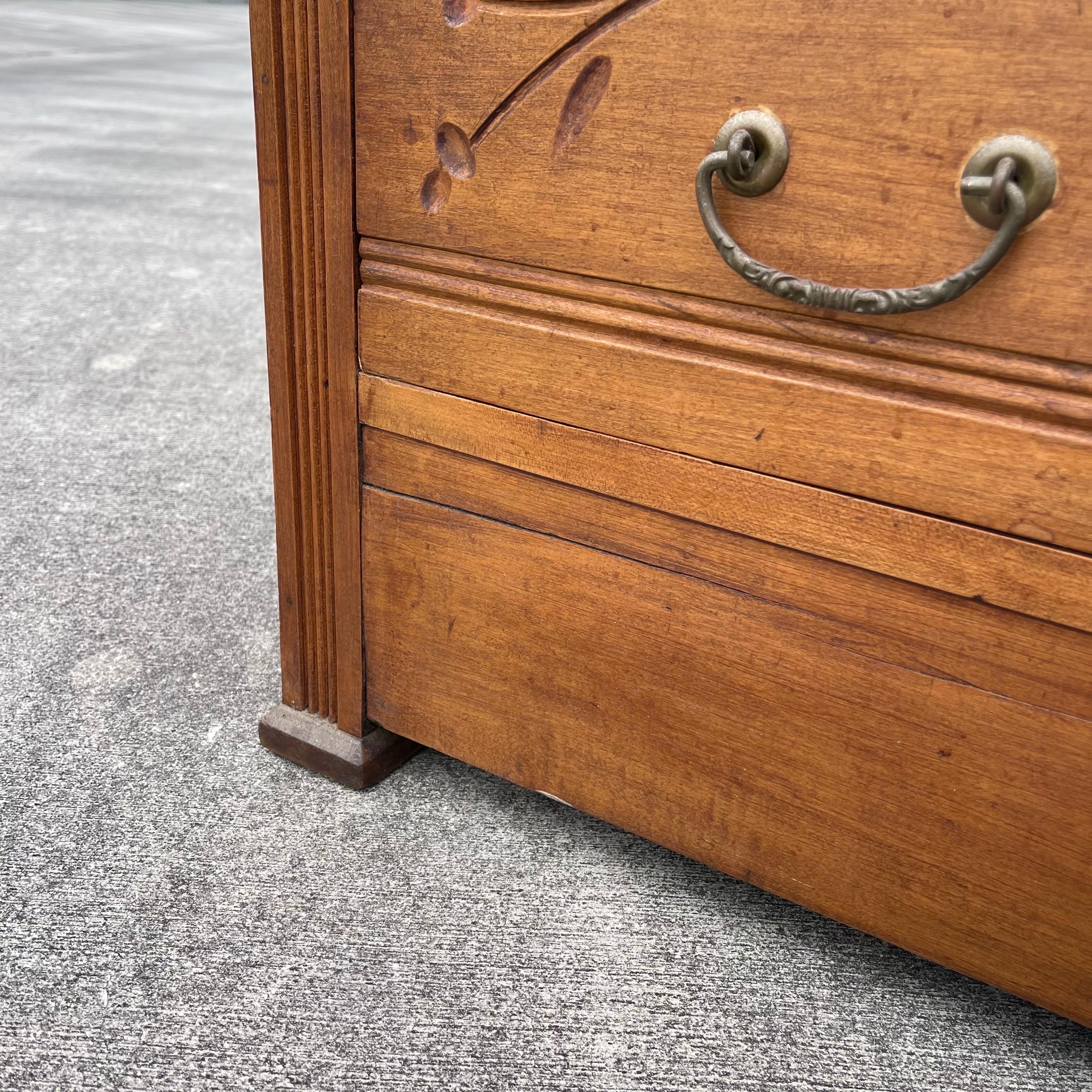 19th Century Eastlake Victorian Carved Wood Dresser Chest of Drawers For Sale 8