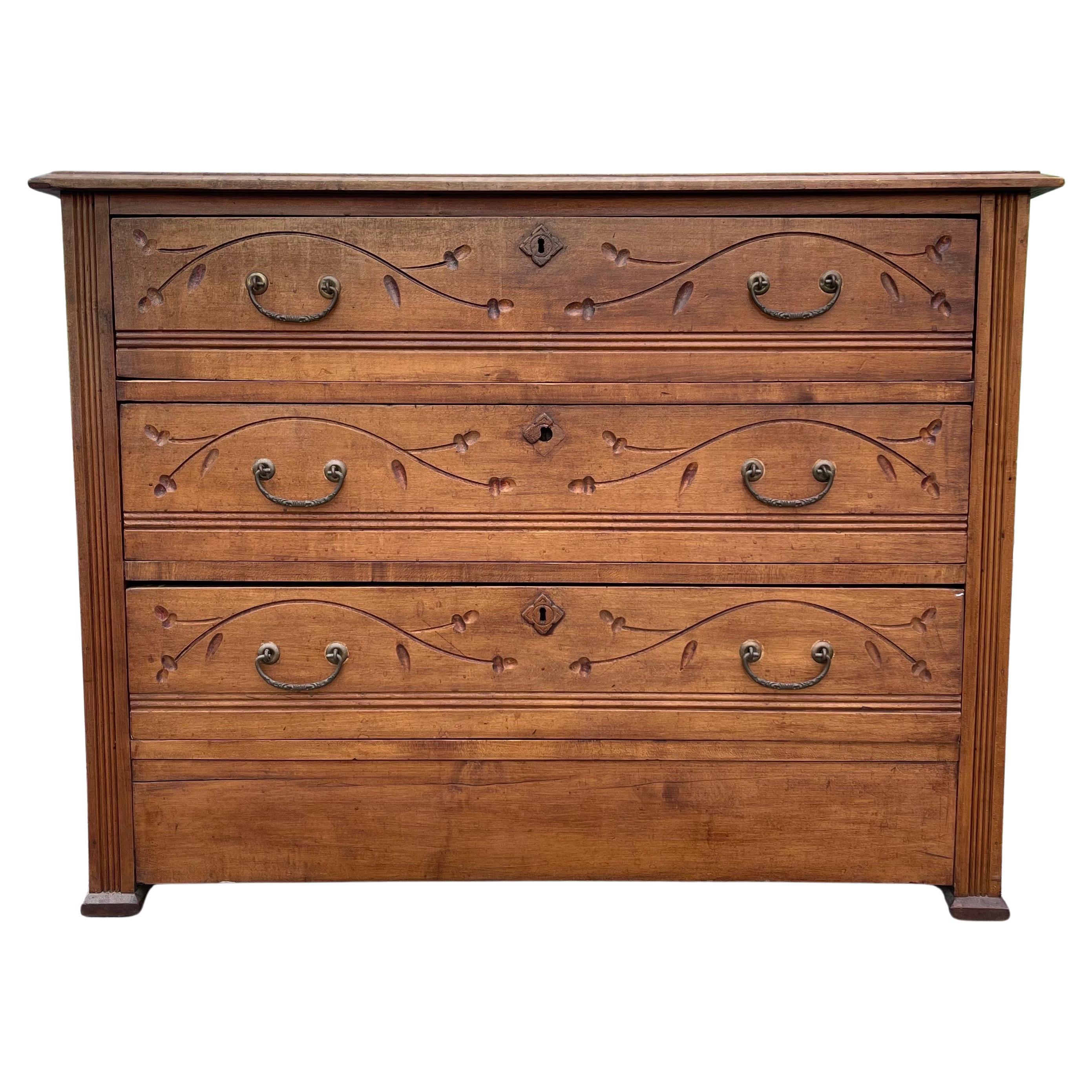 19th Century Eastlake Victorian Carved Wood Dresser Chest of Drawers