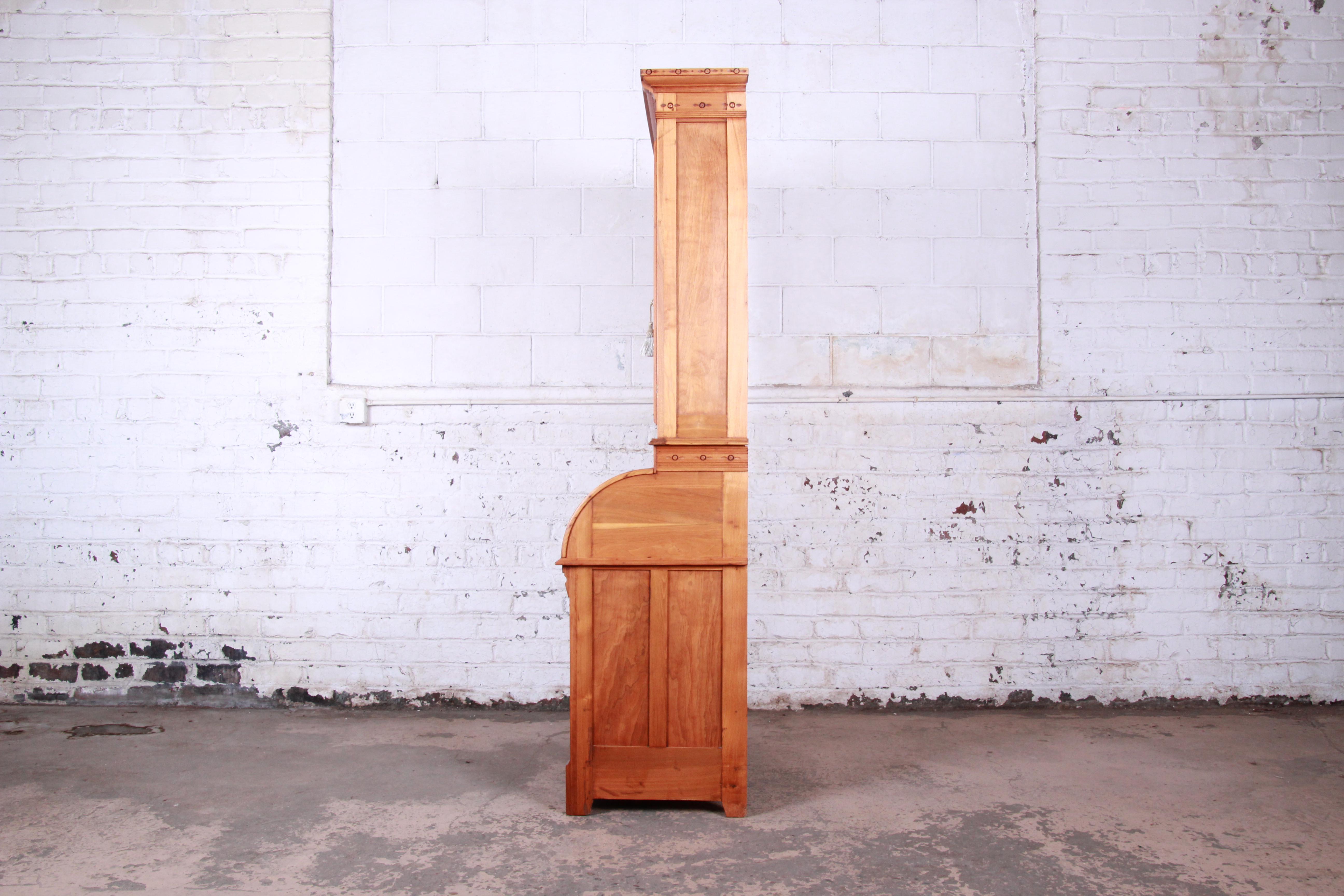 19th Century Eastlake Victorian Walnut and Burl Cylinder Desk with Bookcase 4