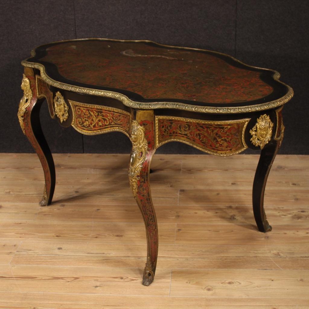 19th Century Ebonized Wood Antique French Boulle Table, 1880 In Fair Condition In Vicoforte, Piedmont