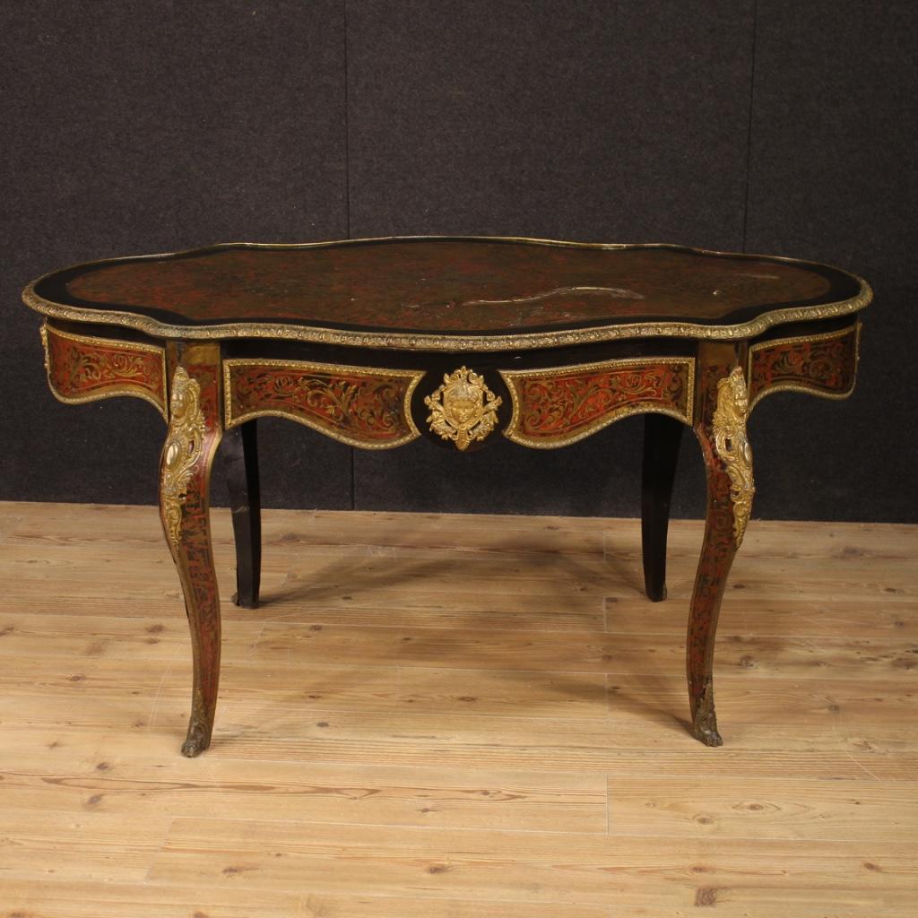 19th Century Ebonized Wood Antique French Boulle Table, 1880 5
