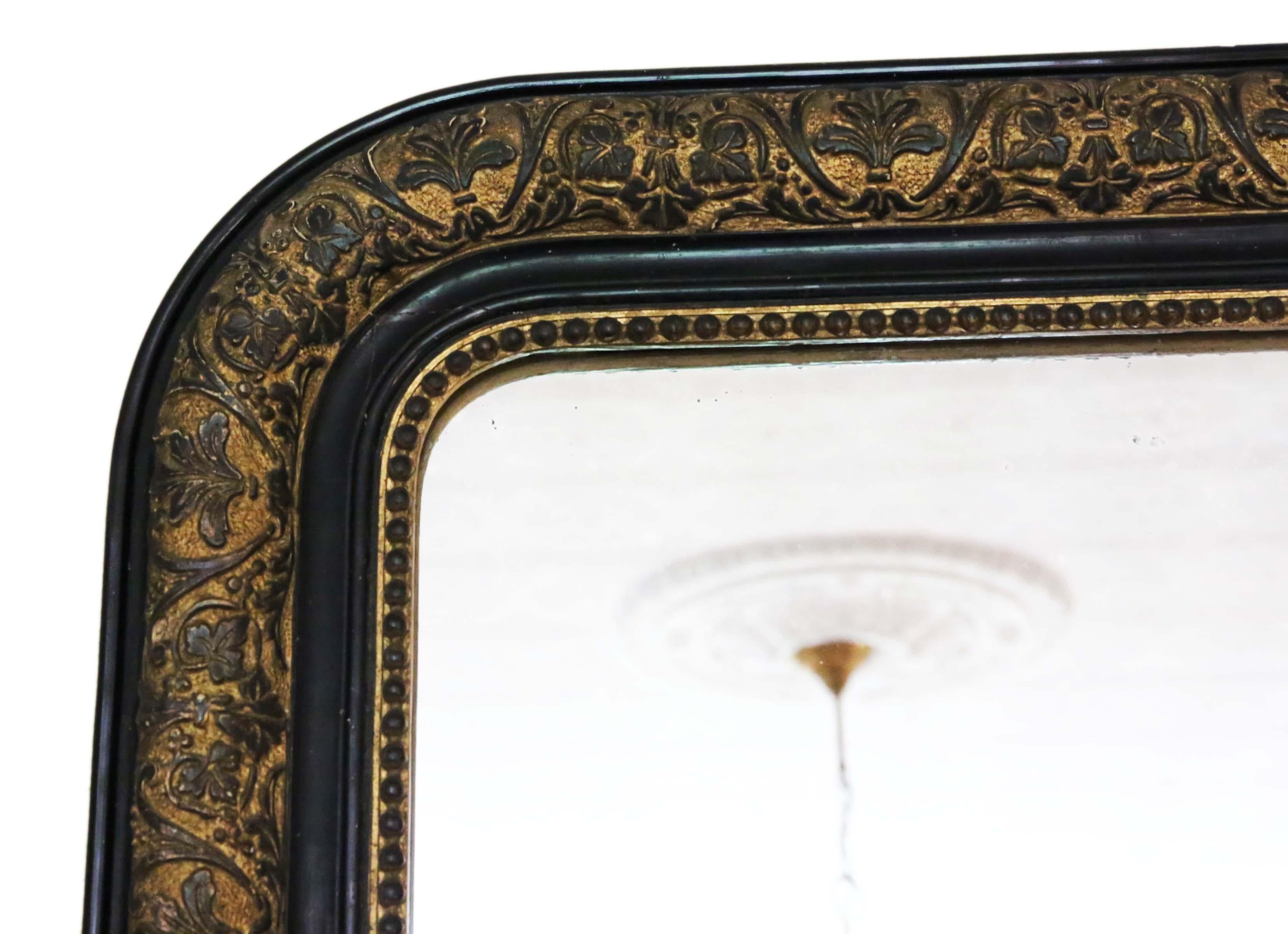 19th Century Ebonised and Gilt Finish Overmantle Wall Mirror In Good Condition In Wisbech, Cambridgeshire