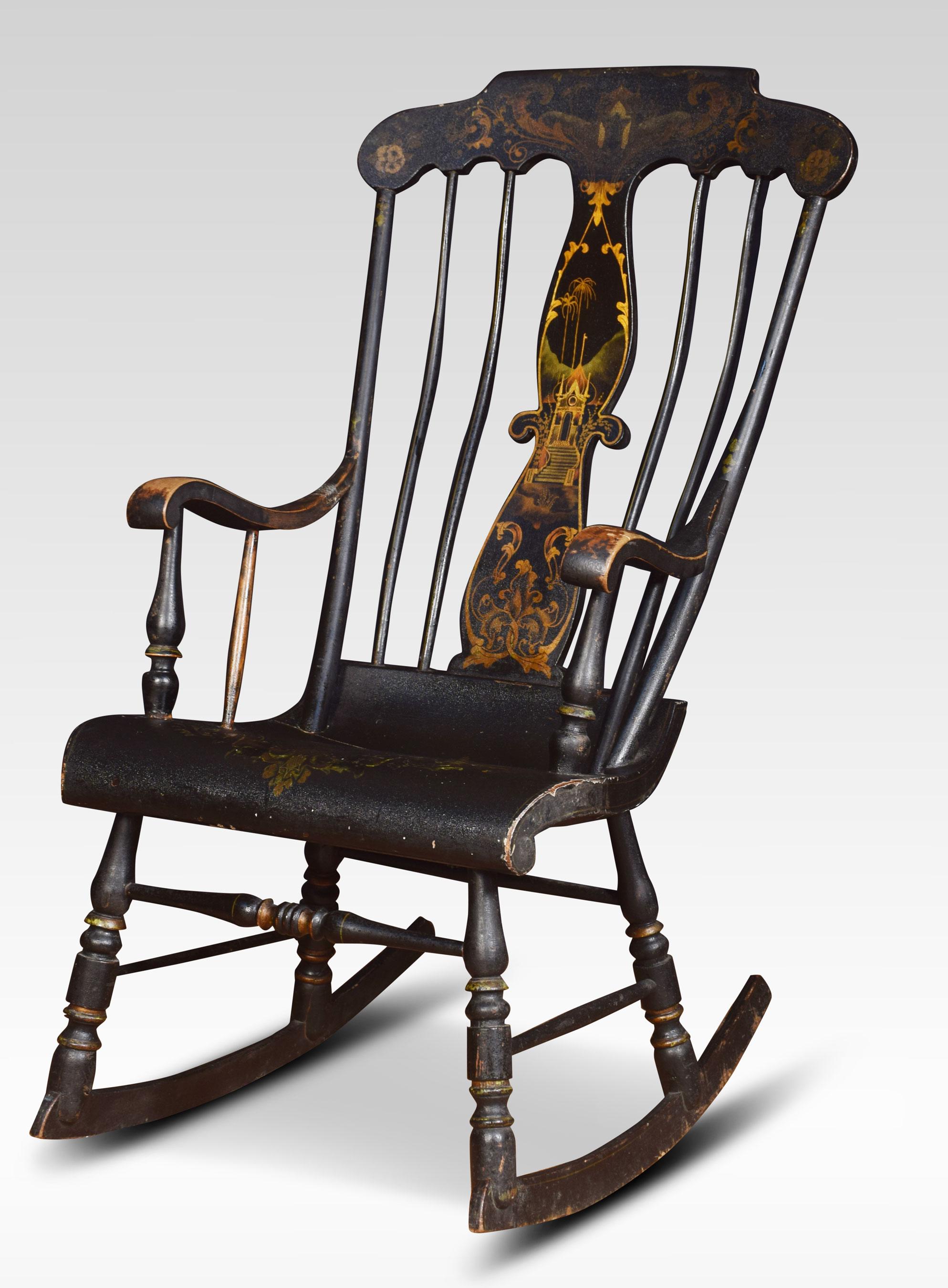 19th Century Ebonized and Gilt Painted Rocking Chair In Good Condition For Sale In Cheshire, GB