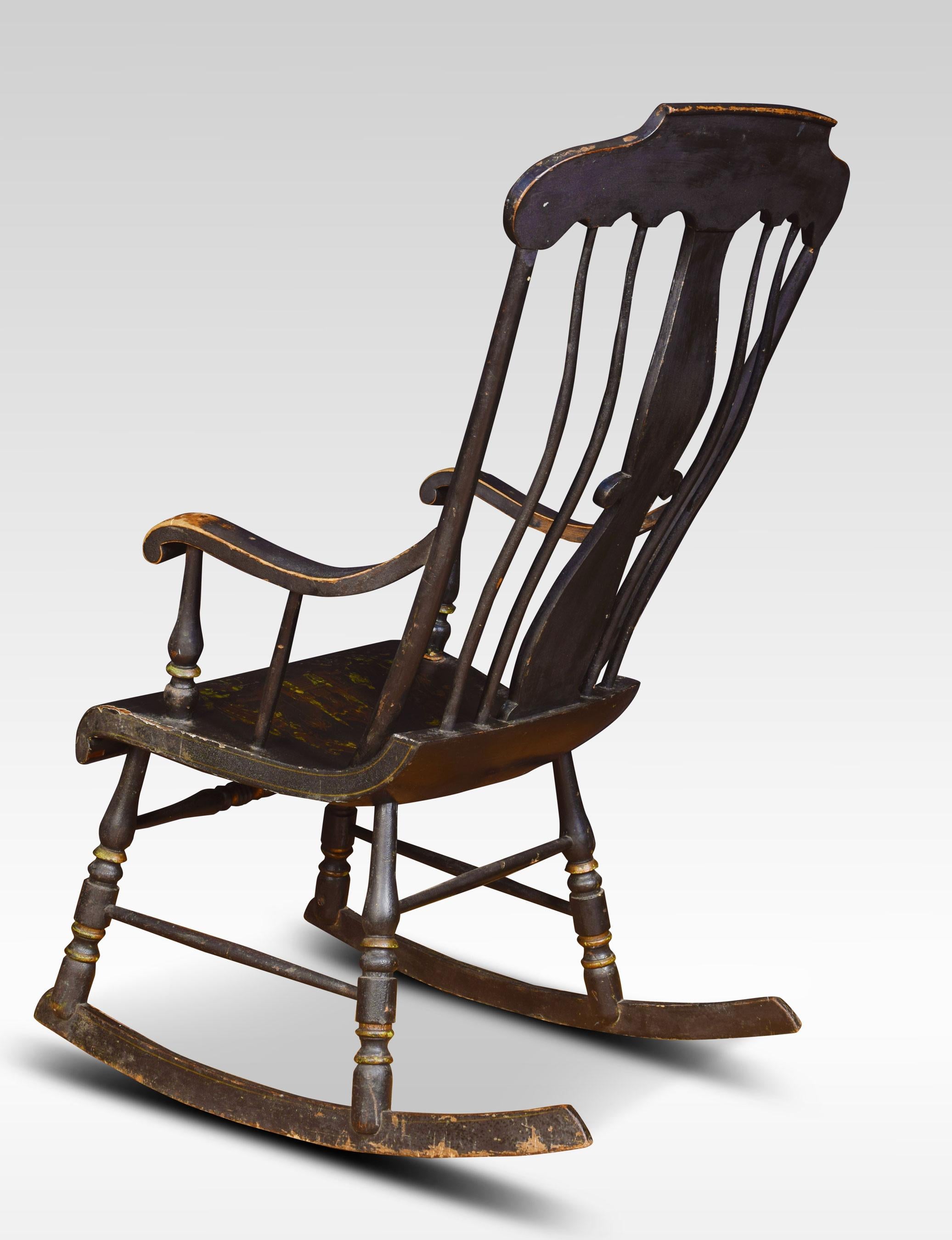 Ebony 19th Century Ebonized and Gilt Painted Rocking Chair For Sale