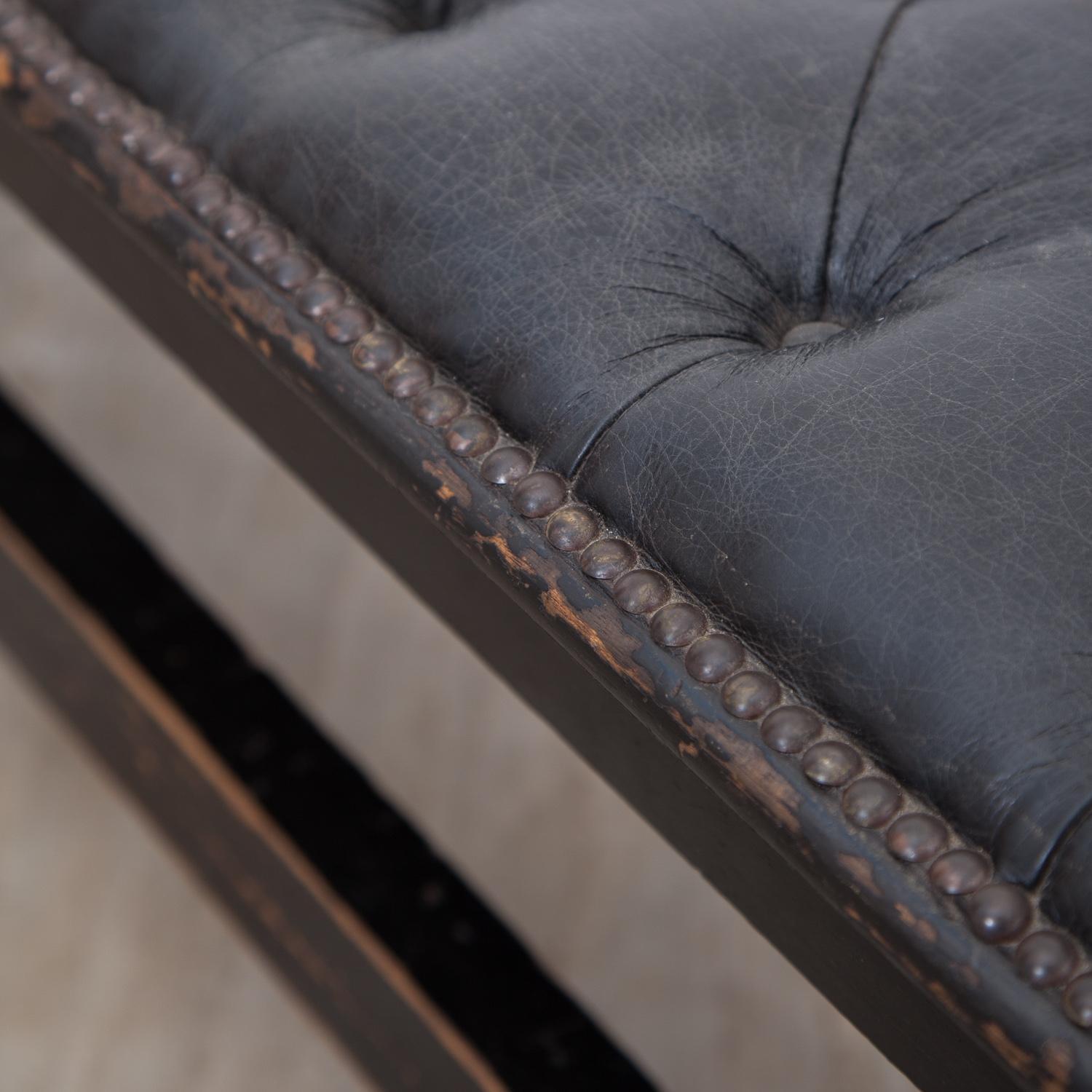 19th Century Ebonised Benches with Leather Upholstery 3