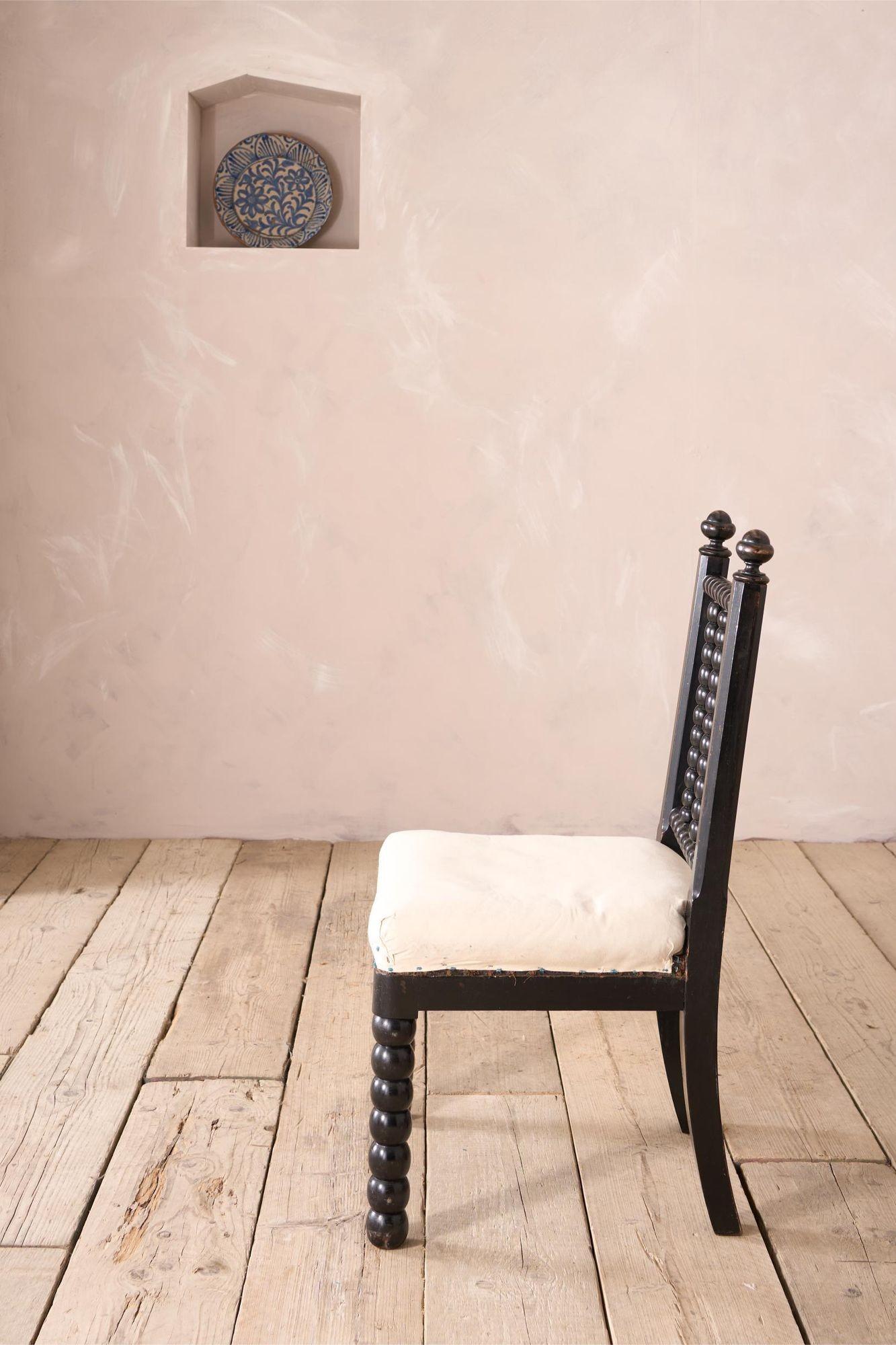 Beech 19th century Ebonised Bobbin turned side chair For Sale
